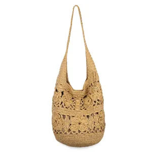 120 Hobo - Hand Crochet - Natural Tonal Flower City Stroll