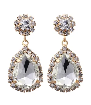1920s Silver Rhinestone Teardrop Dangle Earrings Everyday Chic