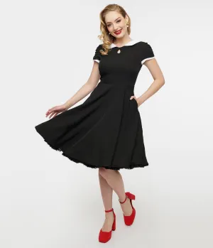 1950s Black & White Collar Fit & Flare Dress Casual Everyday Look