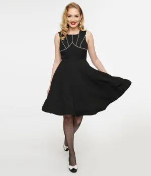 1950s Black & White Piping Fit & Flare Dress Casual Everyday Look