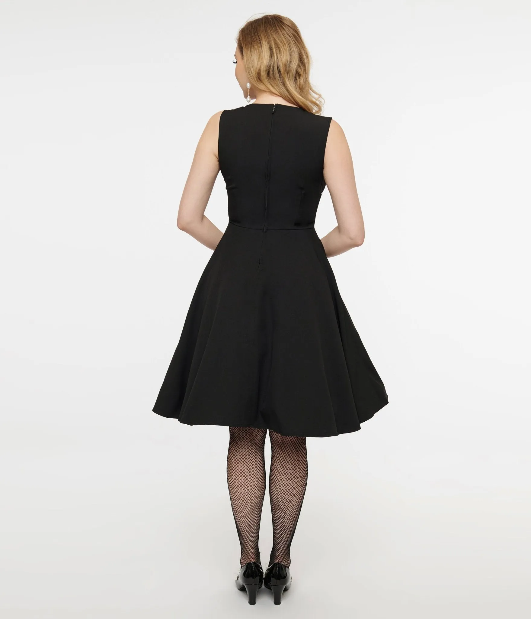 1950s Black & White Piping Fit & Flare Dress Casual Everyday Look