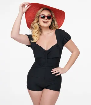 1950s Black Bow Romper Swimsuit Beach Vacation Ready
