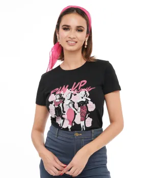 1950s Black Pin Up Gang Fitted Graphic Tee Easy Date Night