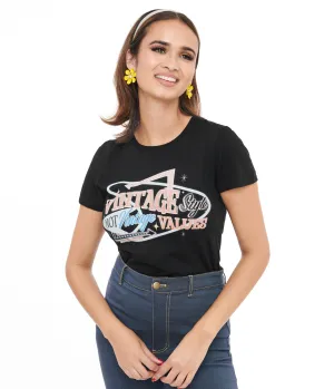1950s Black Vintage Style Not Vintage Values Fitted Graphic Tee Easy Date Night
