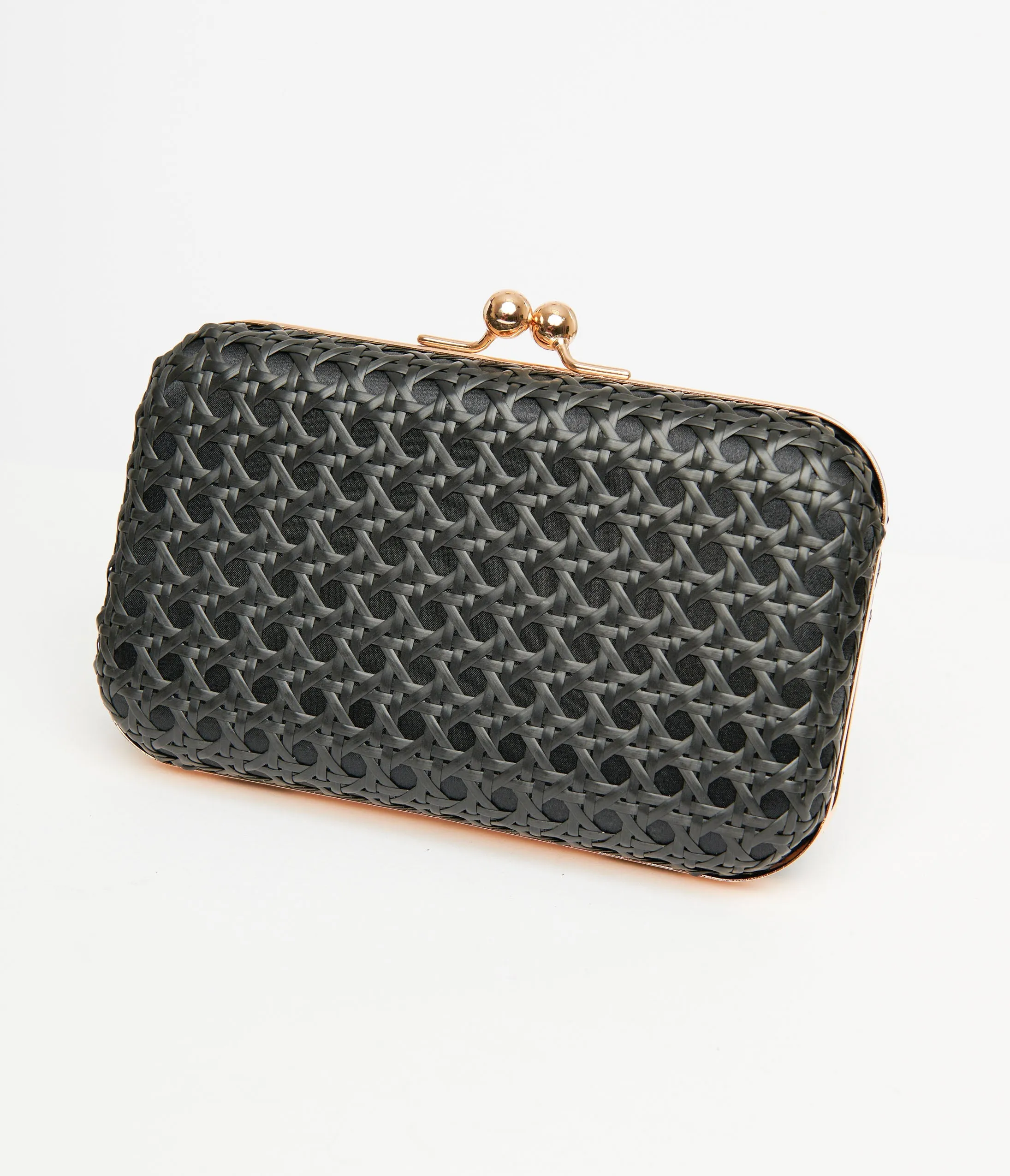 1950s Black Woven Clutch Handbag Fun Outing
