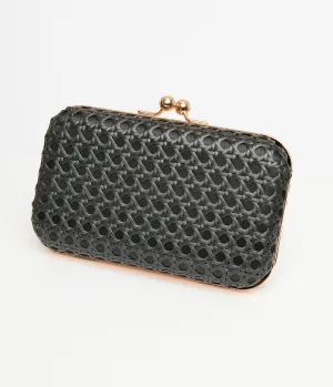 1950s Black Woven Clutch Handbag Fun Outing