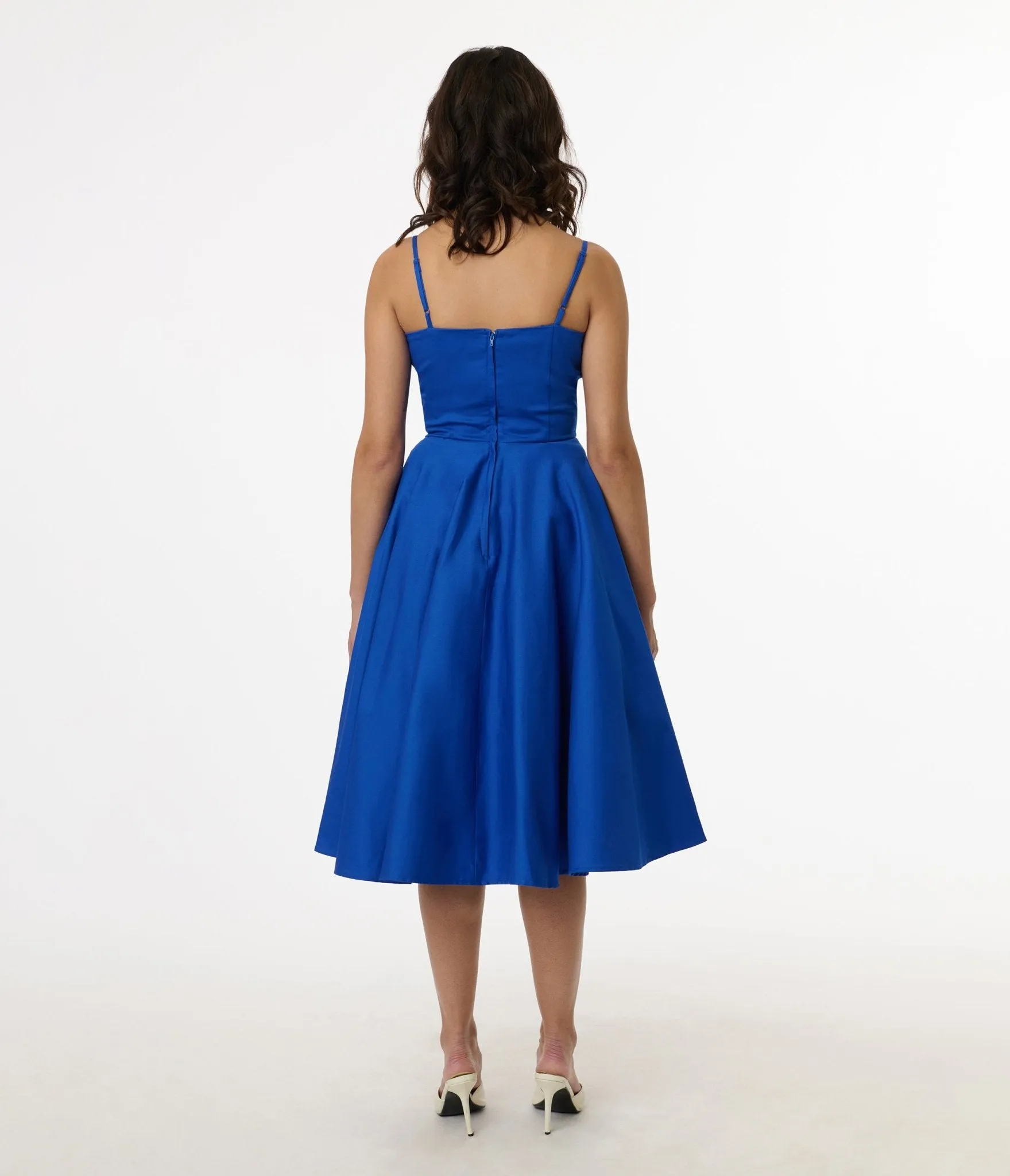 1950s Cobalt Blue Cotton Swing Dress Casual Everyday Look