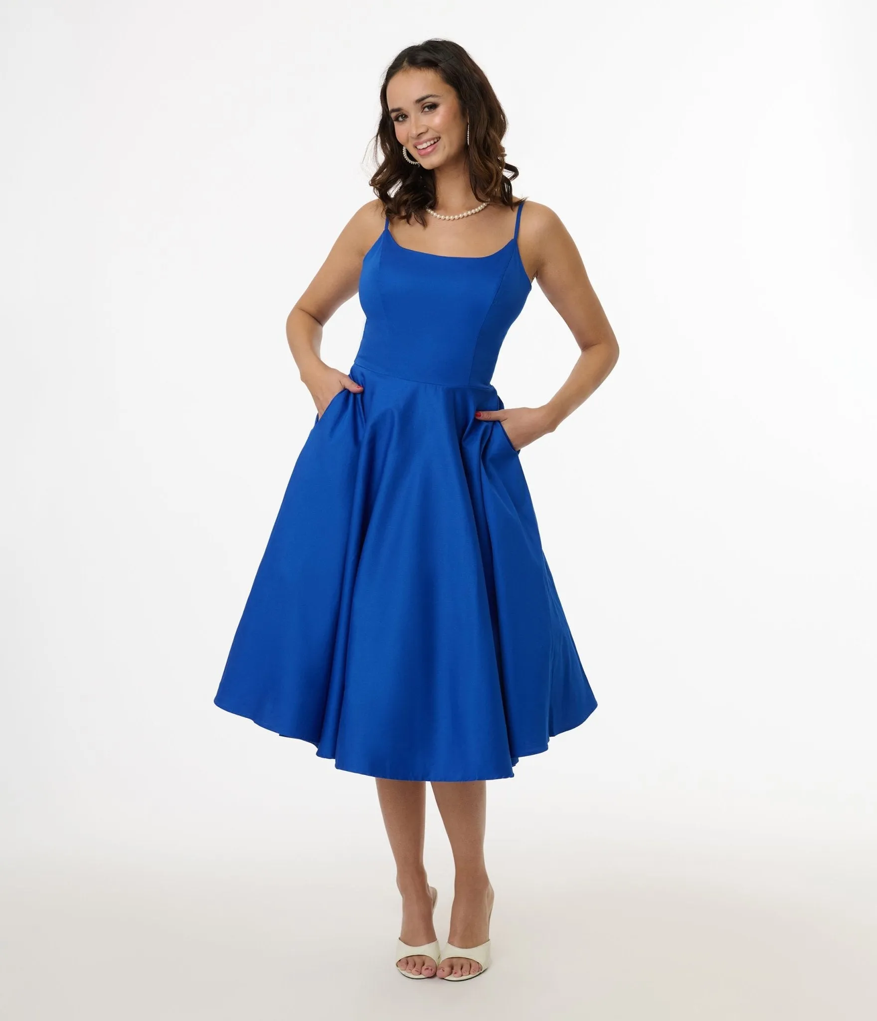1950s Cobalt Blue Cotton Swing Dress Casual Everyday Look