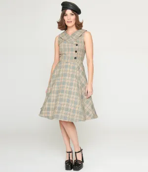 1950s Grey Plaid Swing Dress Casual Everyday Look
