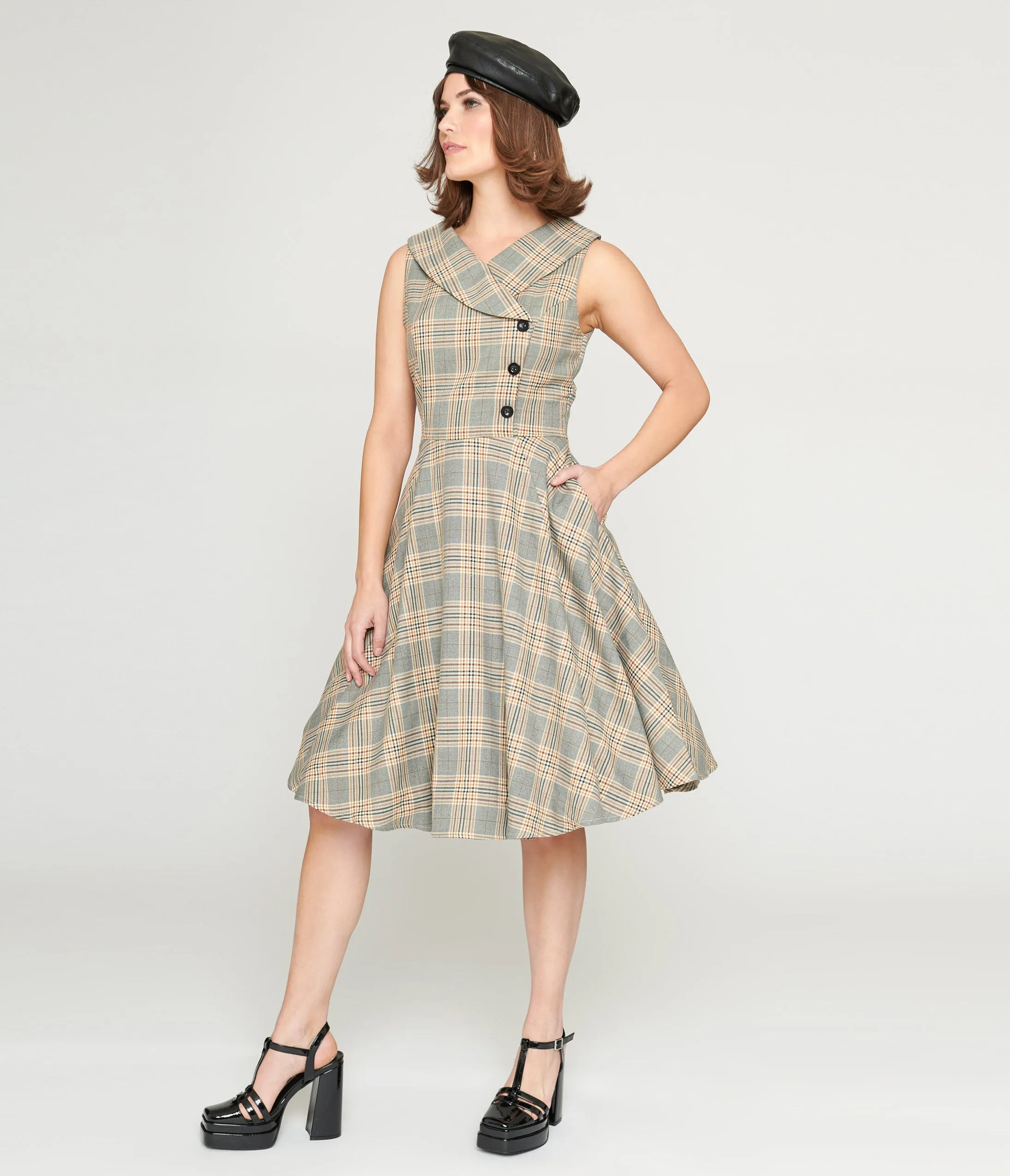 1950s Grey Plaid Swing Dress Casual Everyday Look