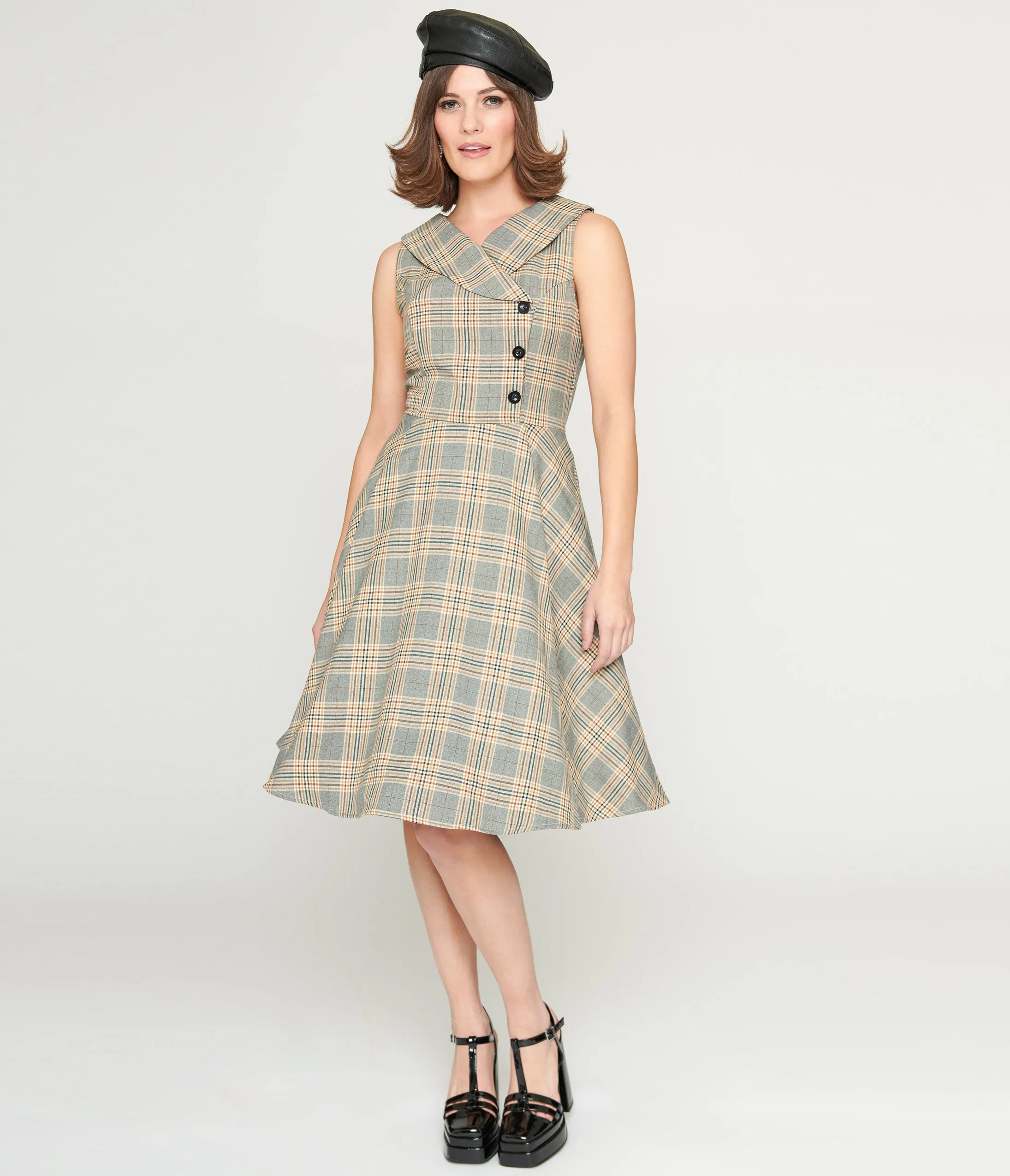 1950s Grey Plaid Swing Dress Casual Everyday Look