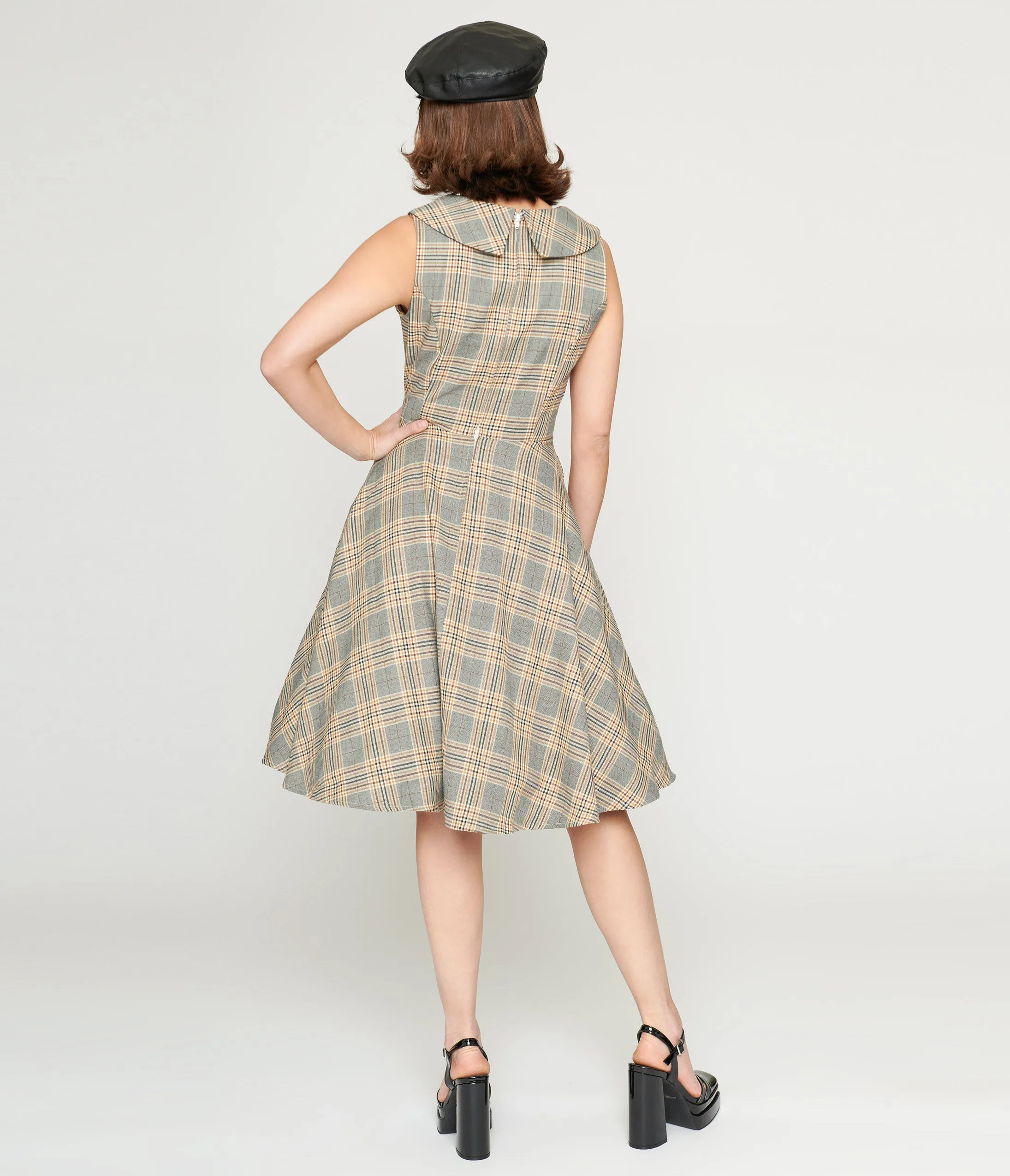 1950s Grey Plaid Swing Dress Casual Everyday Look