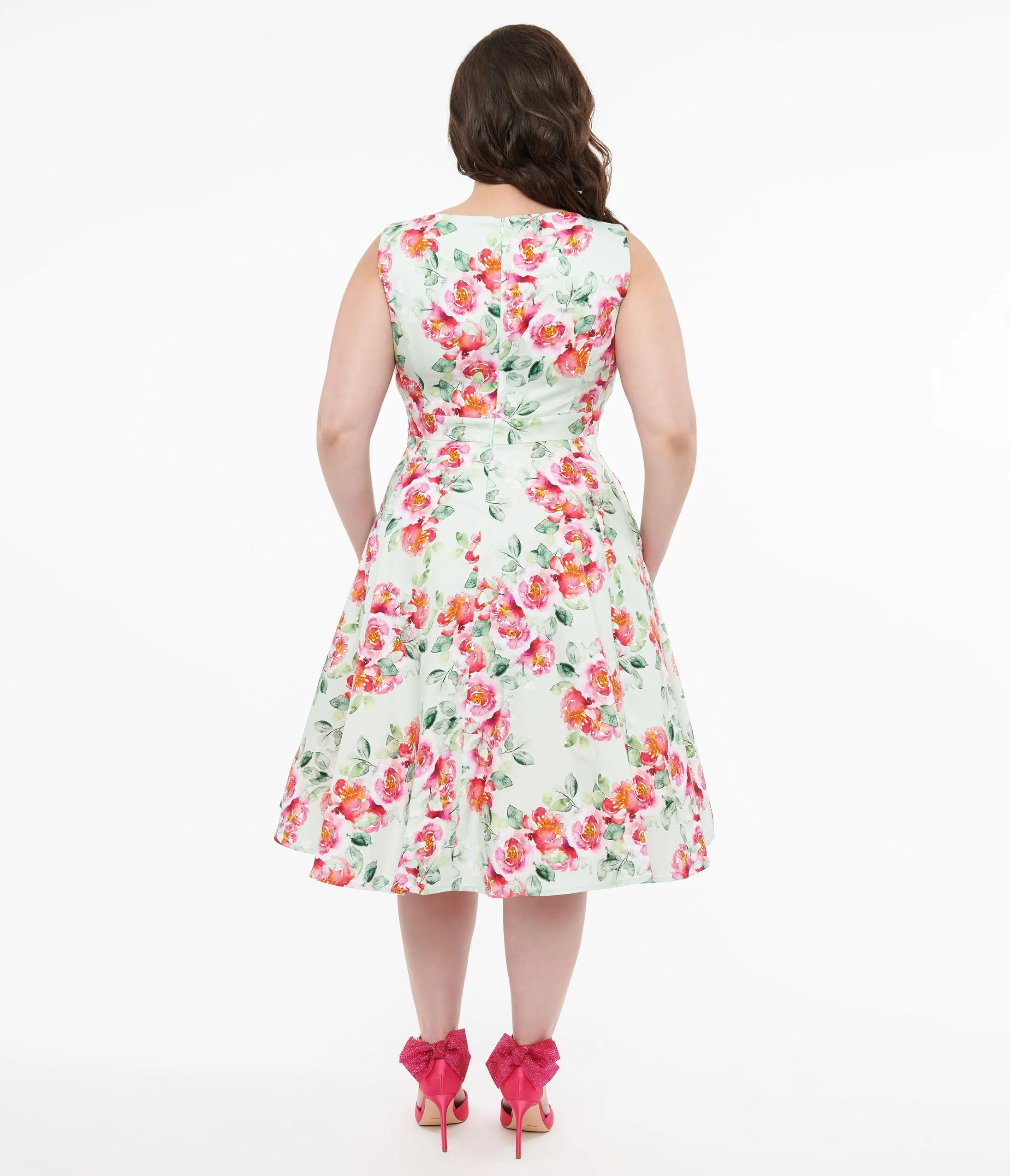 1950s Mint Green & Pink Floral Print Cotton Marissa Swing Dress Casual Everyday Look