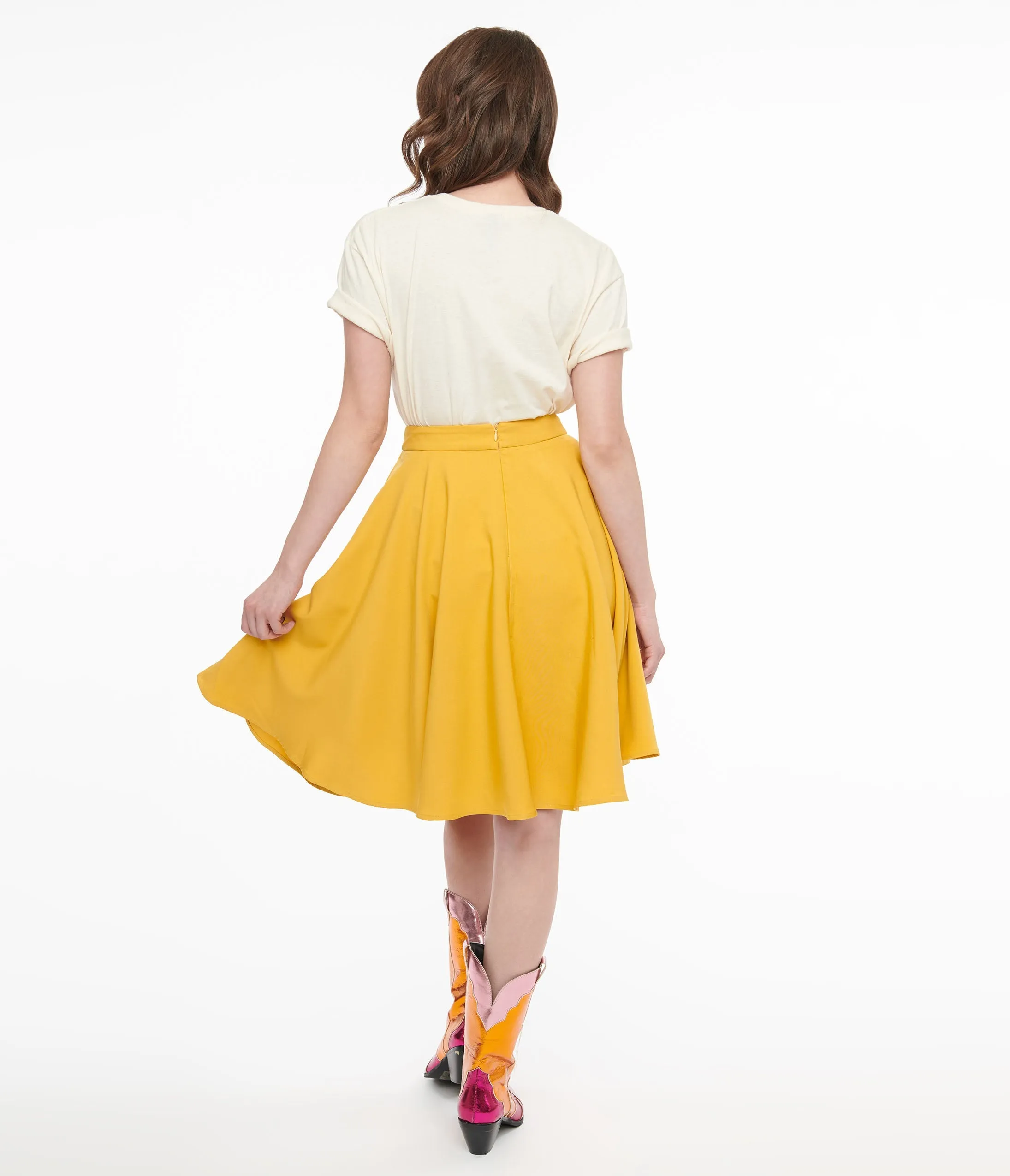 1950s Mustard Swing Skirt Comfortable Travel Wear