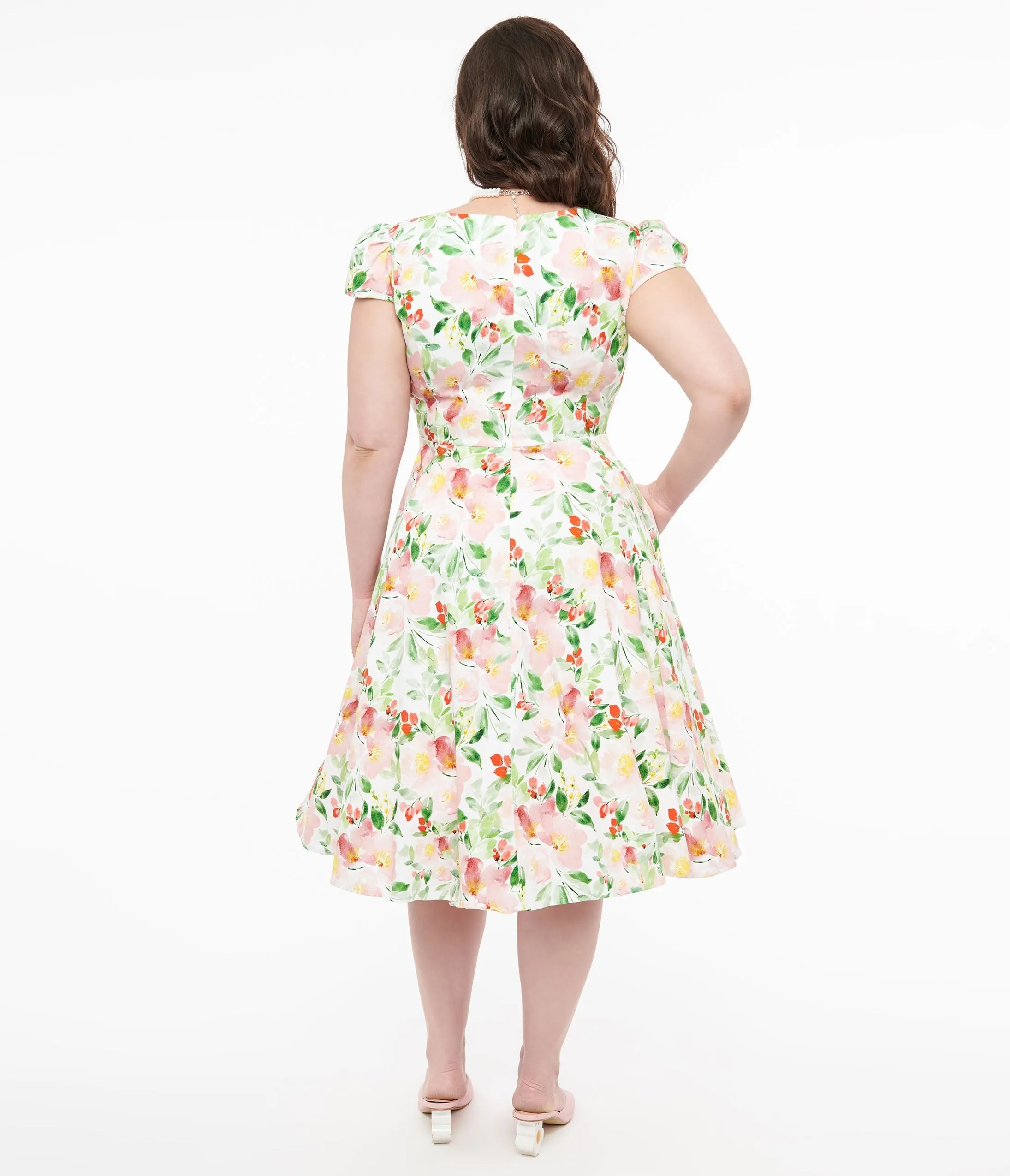 1950s Pink & Green Floral Cotton Larisa Swing Dress Casual Everyday Look