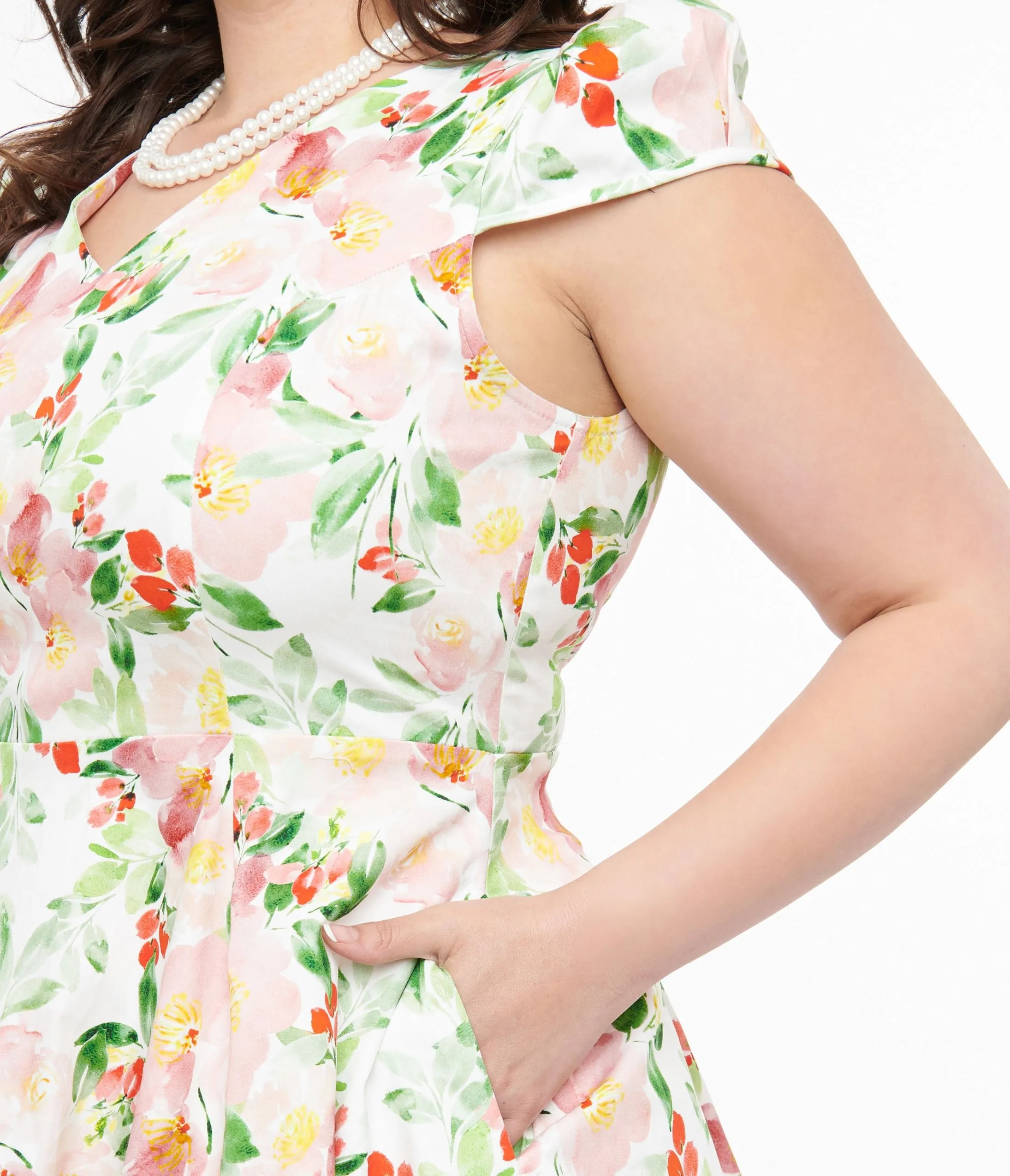 1950s Pink & Green Floral Cotton Larisa Swing Dress Casual Everyday Look
