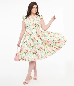 1950s Pink & Green Floral Cotton Larisa Swing Dress Casual Everyday Look
