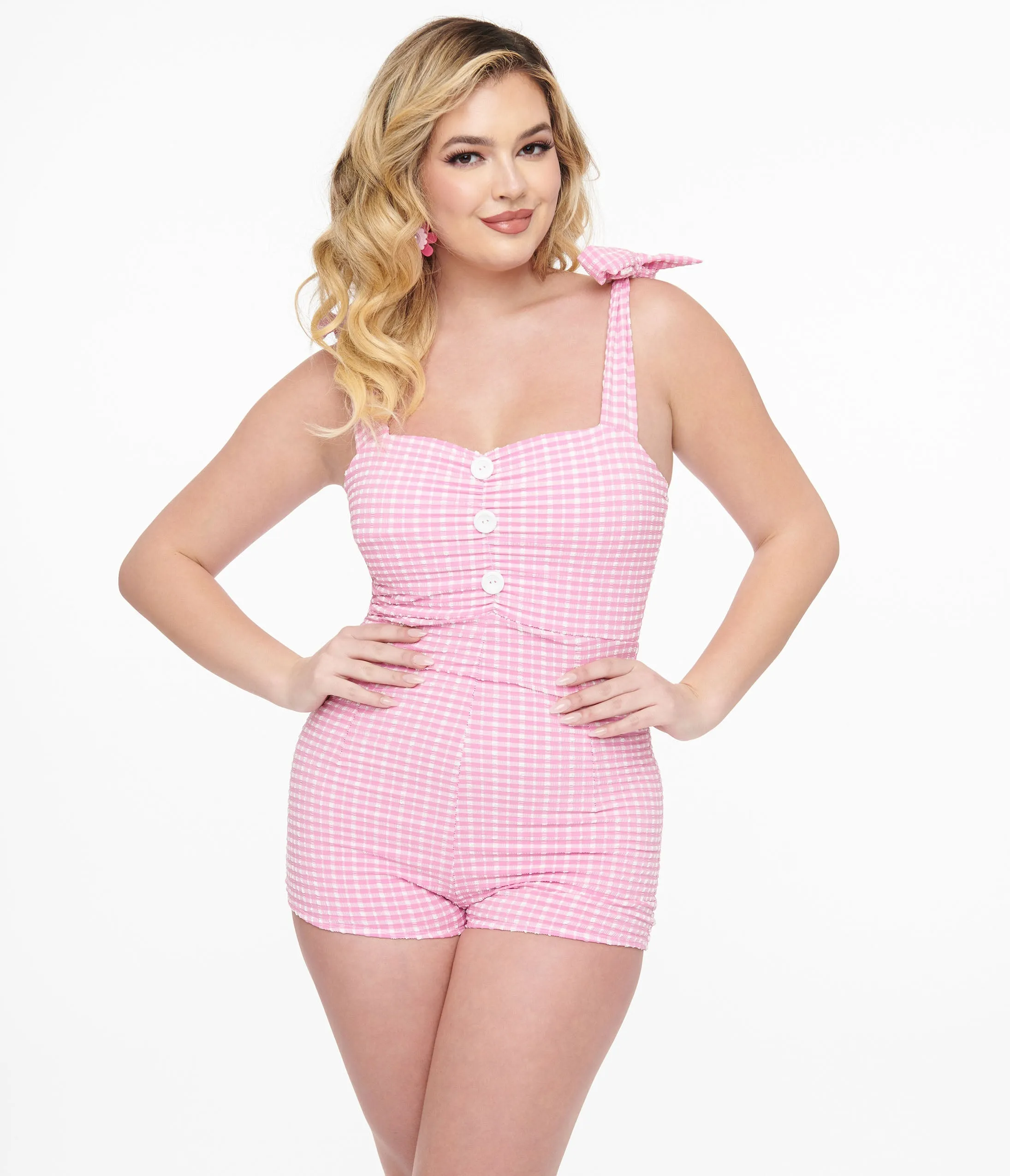 1950s Pink & White Gingham One Piece Swimsuit Beach Vacation Ready
