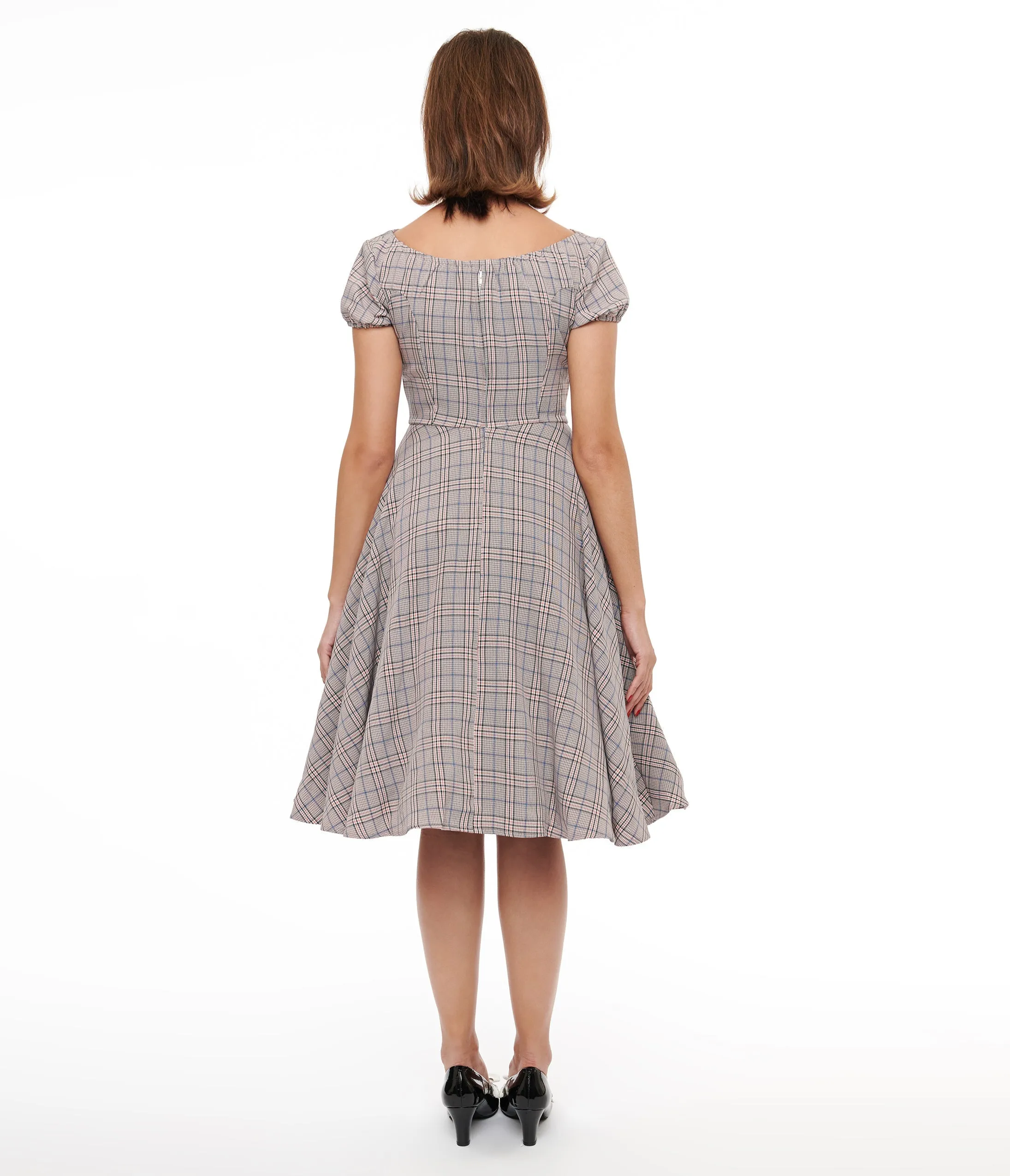 1950s Pink Plaid Fit & Flare Dress Casual Everyday Look