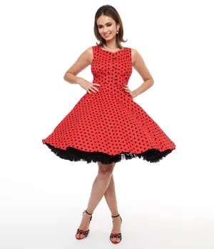 1950s Red & Black Polka Dot Fit & Flare Dress Casual Everyday Look