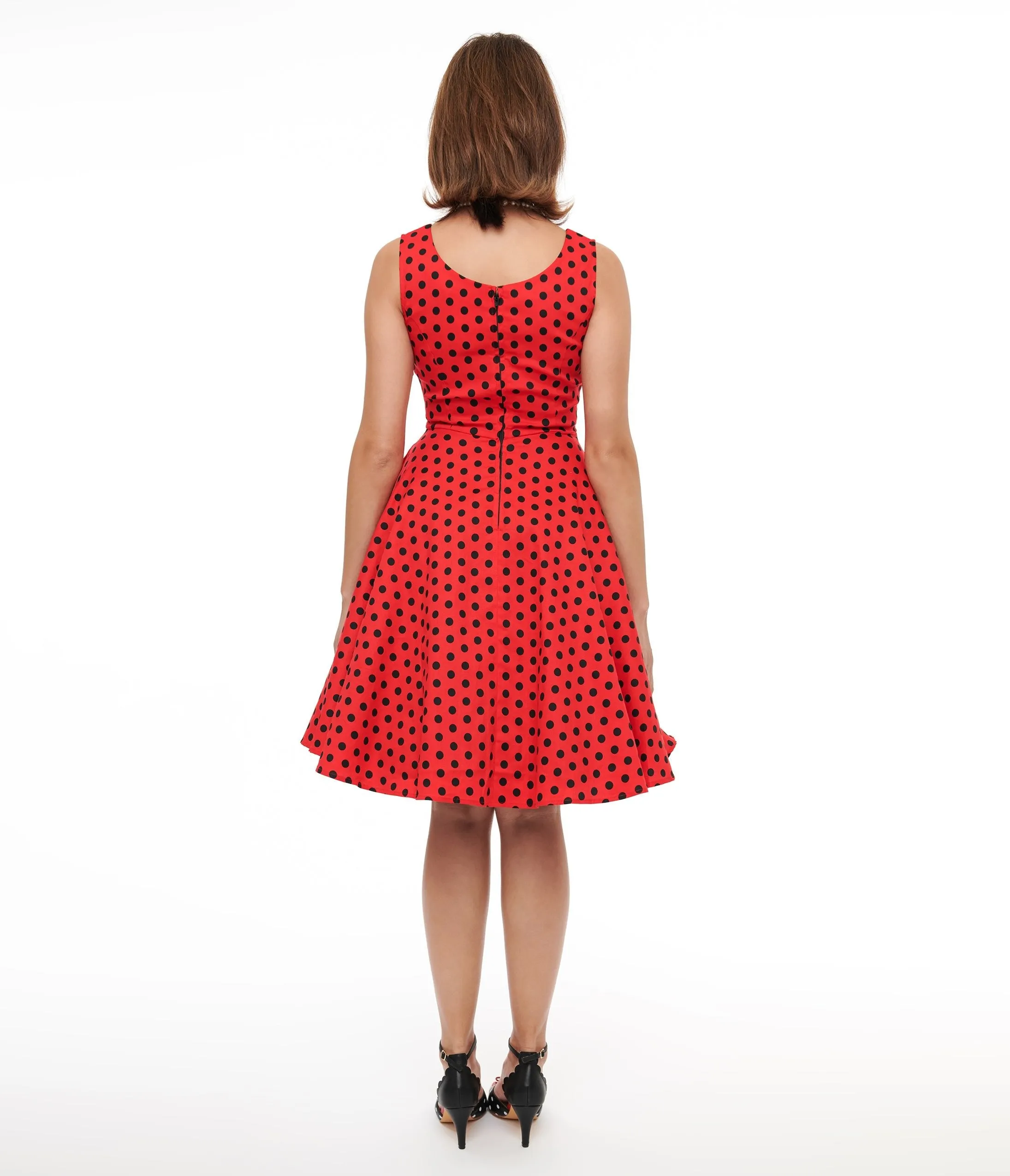 1950s Red & Black Polka Dot Fit & Flare Dress Casual Everyday Look