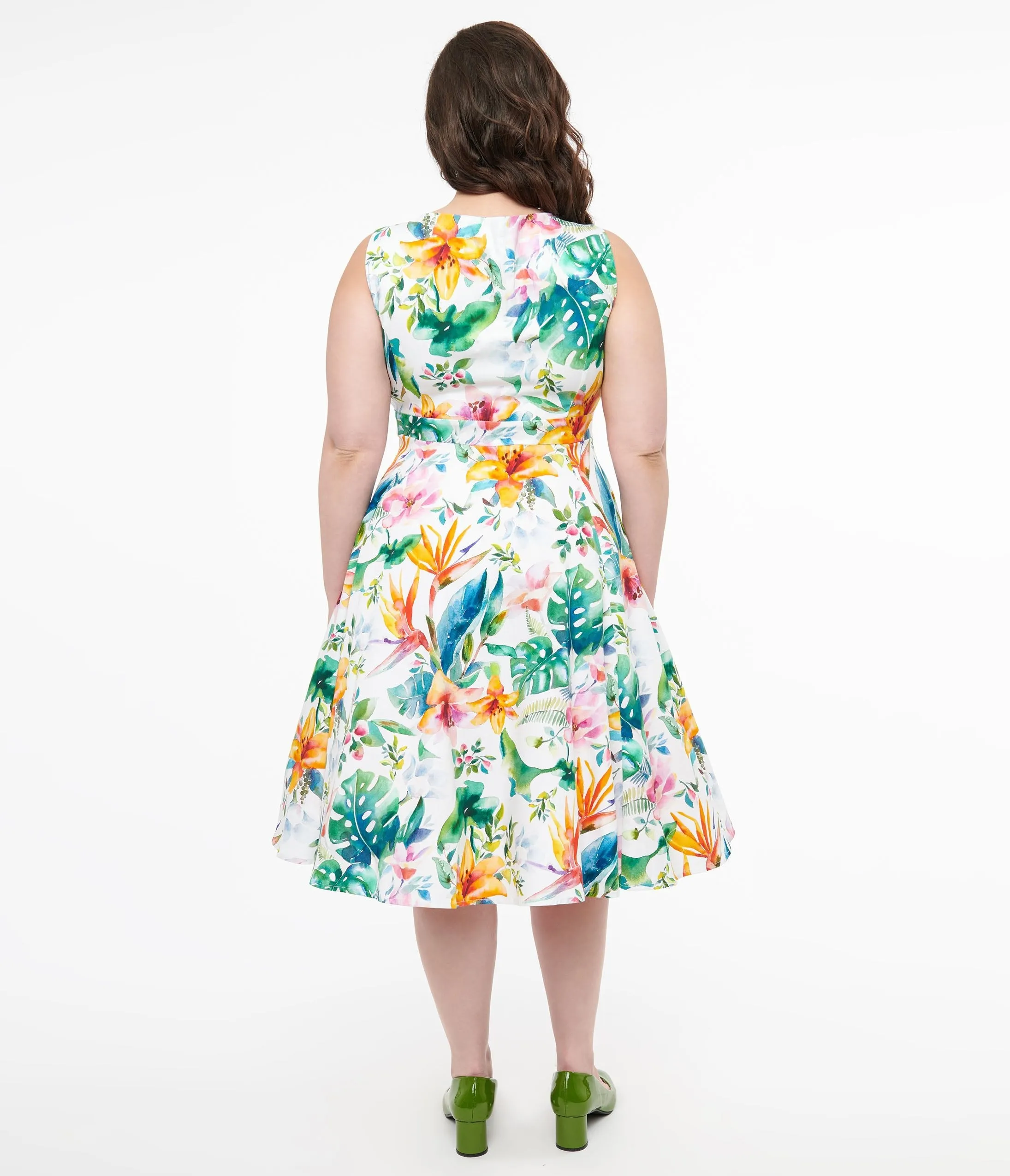 1950s White & Orange Floral Cotton Vera Swing Dress Casual Everyday Look