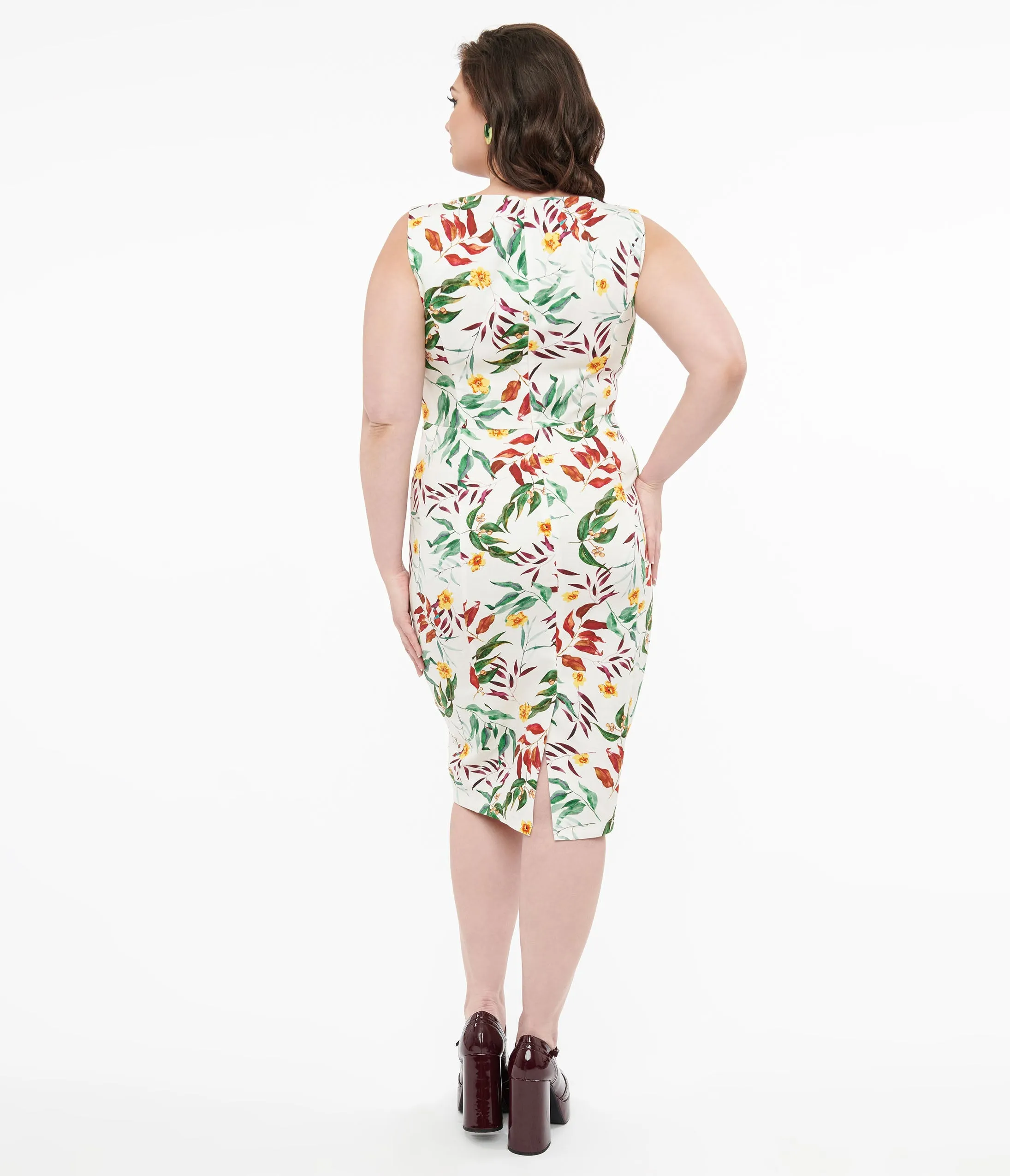 1950s White & Tropical Floral Cotton Jewel Wiggle Dress Casual Everyday Look