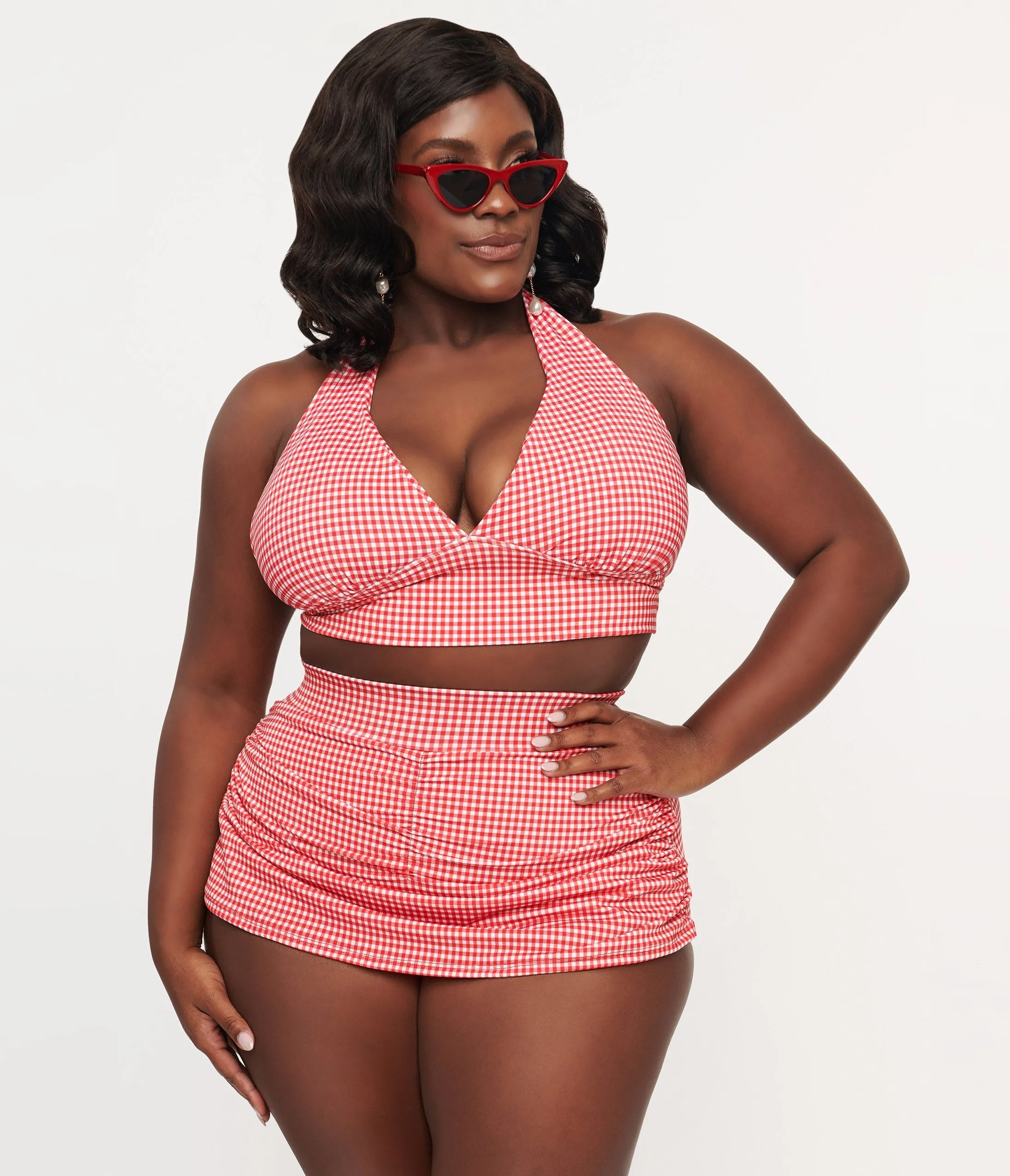 1960s Red & White Gingham Halter Swim Top Beach Vacation Ready