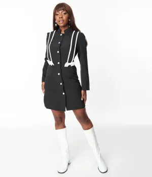 1970s Black & White Bow Coat Easy Date Night