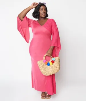 1970s Hot Pink Lace Maxi Dress Casual Everyday Look