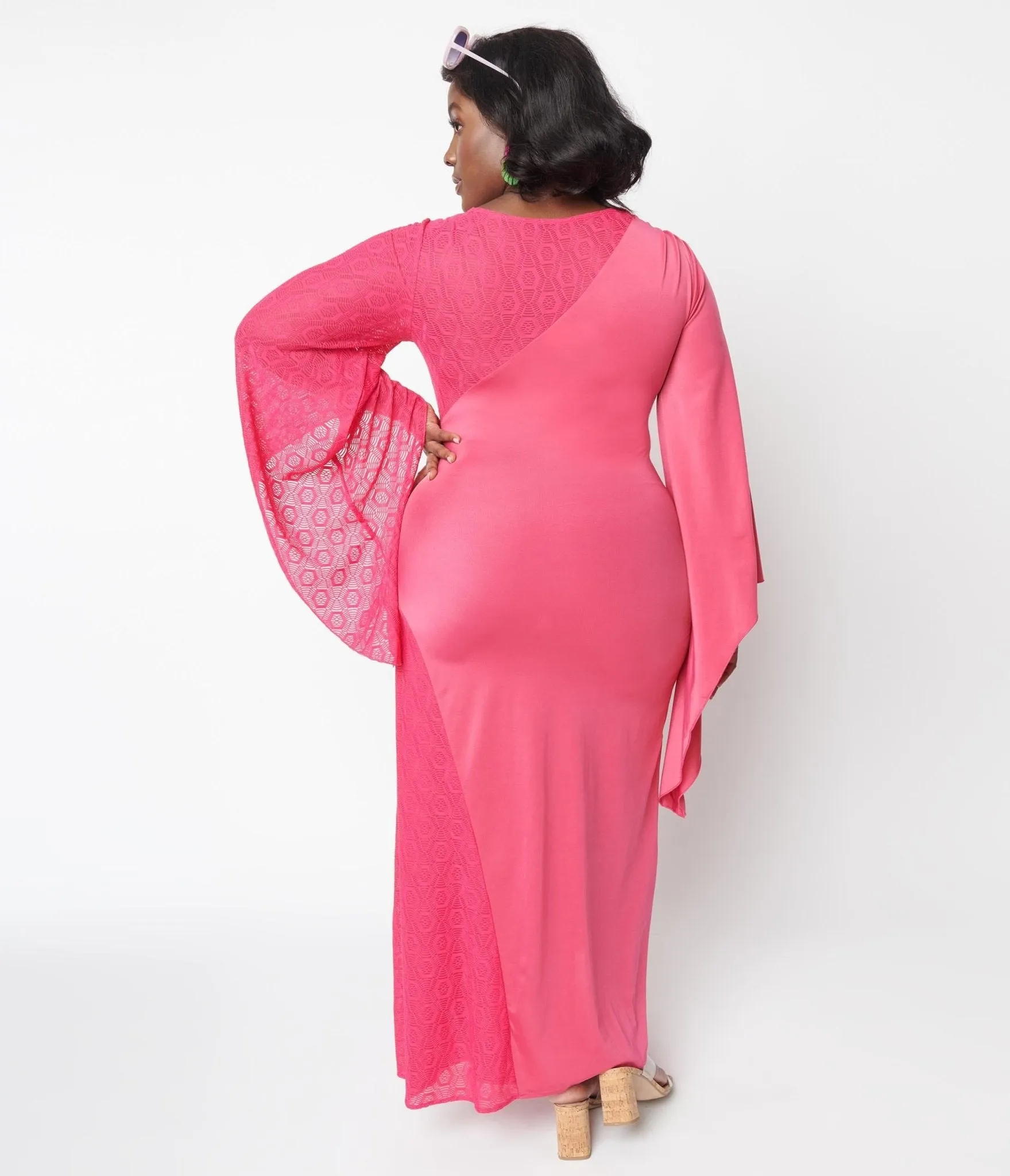 1970s Hot Pink Lace Maxi Dress Casual Everyday Look