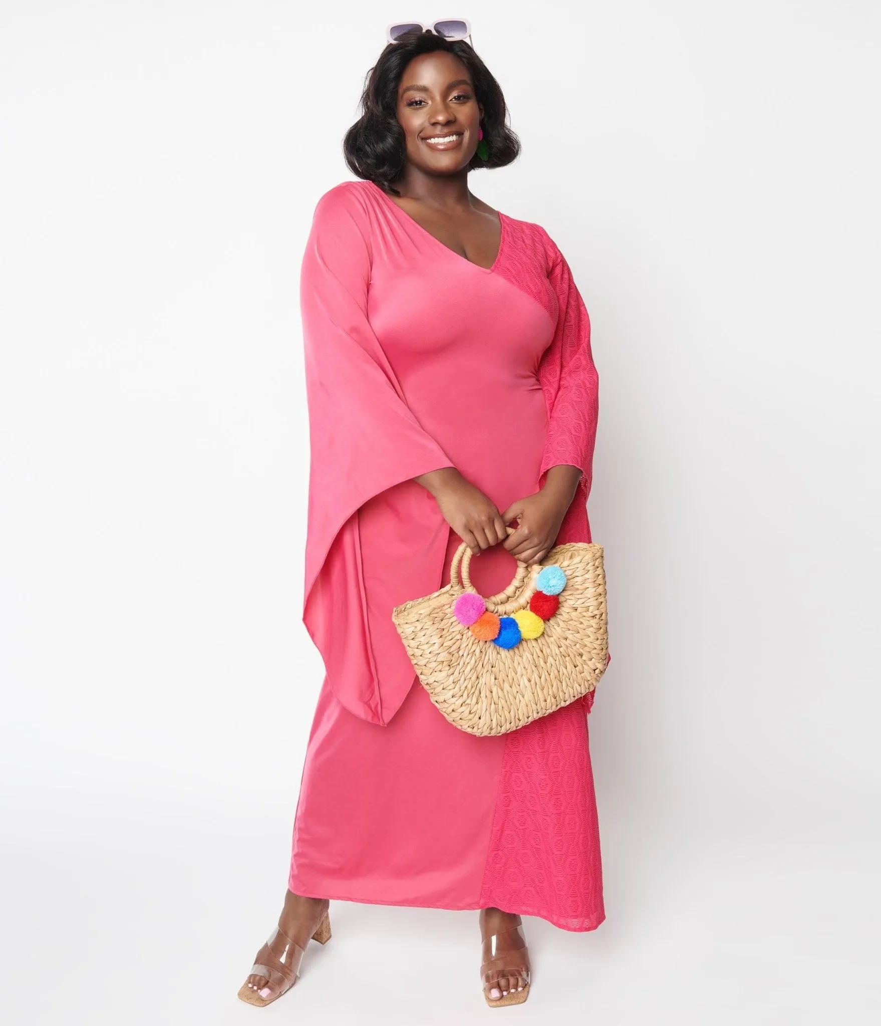 1970s Hot Pink Lace Maxi Dress Casual Everyday Look