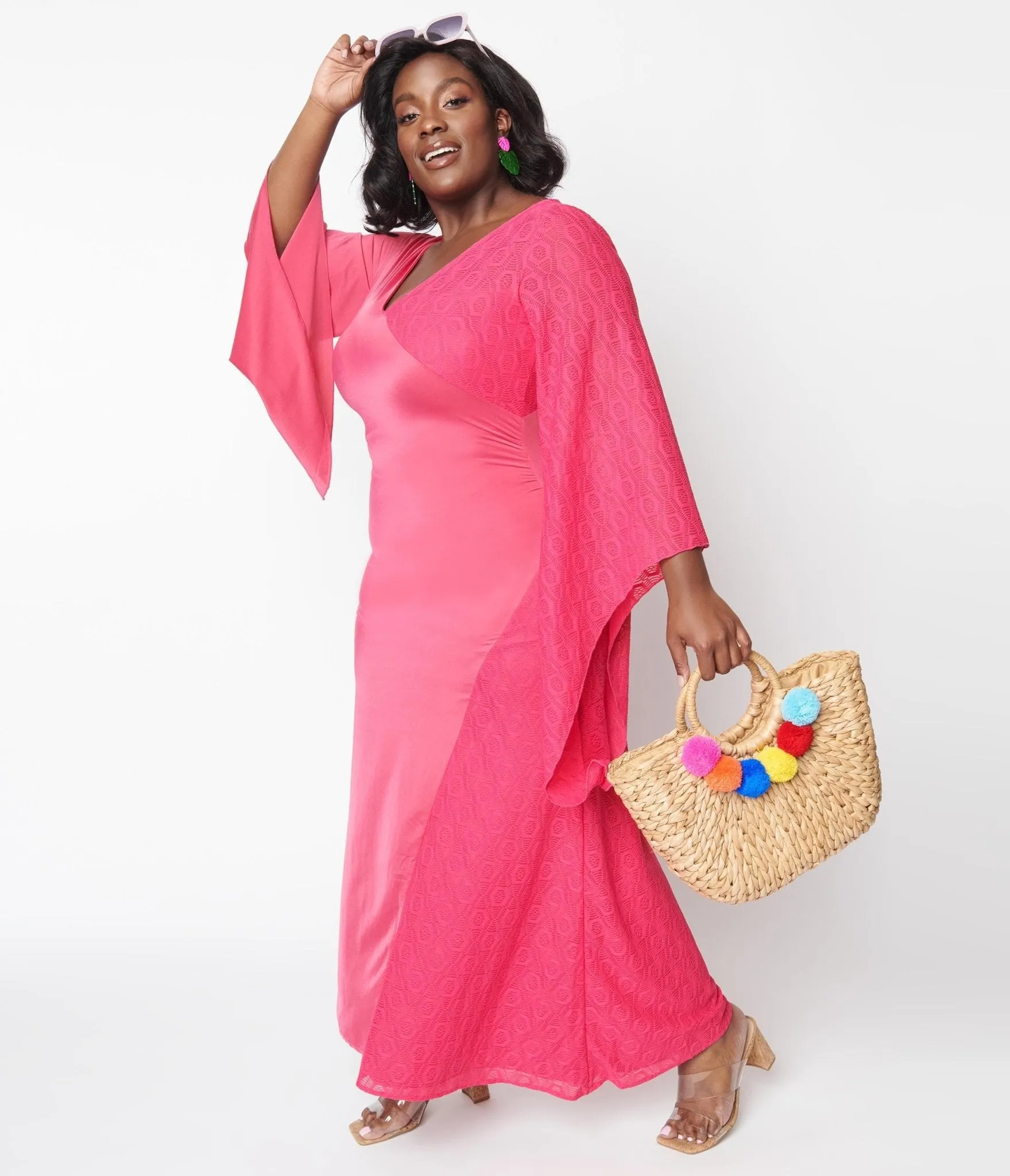 1970s Hot Pink Lace Maxi Dress Casual Everyday Look