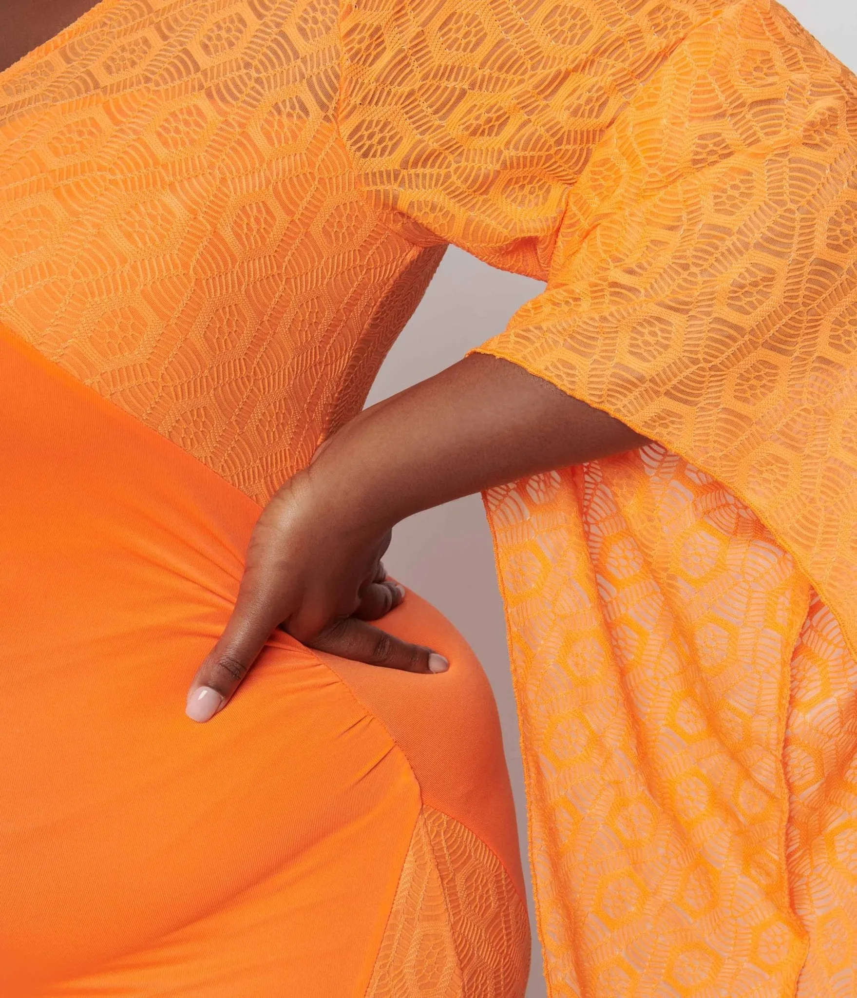 1970s Neon Orange Lace Maxi Dress Casual Everyday Look
