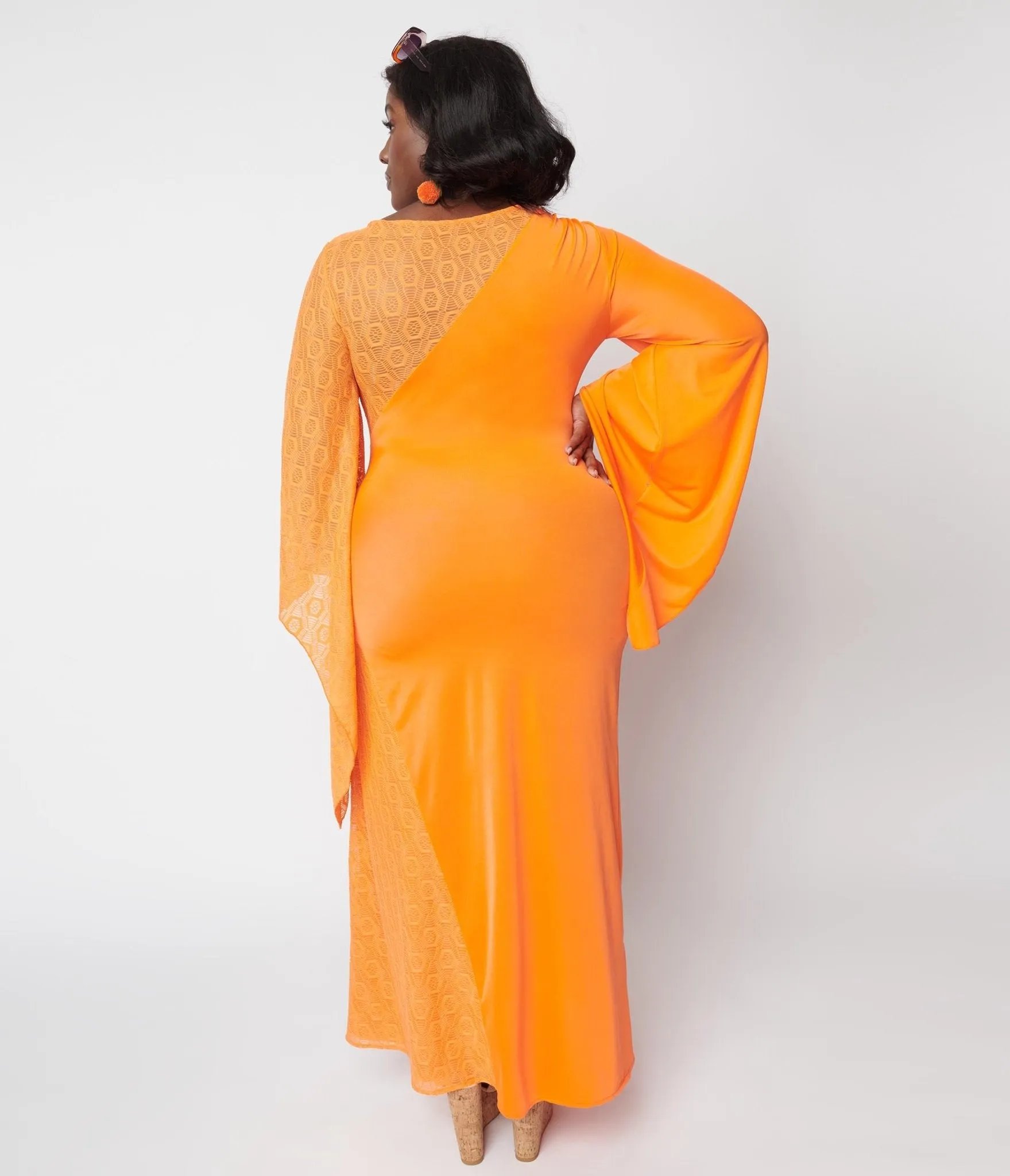 1970s Neon Orange Lace Maxi Dress Casual Everyday Look