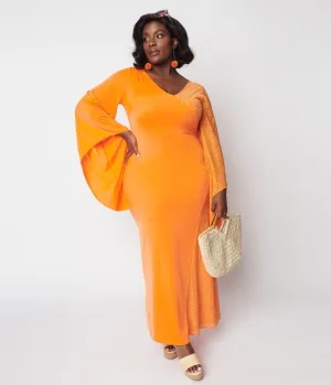 1970s Neon Orange Lace Maxi Dress Casual Everyday Look