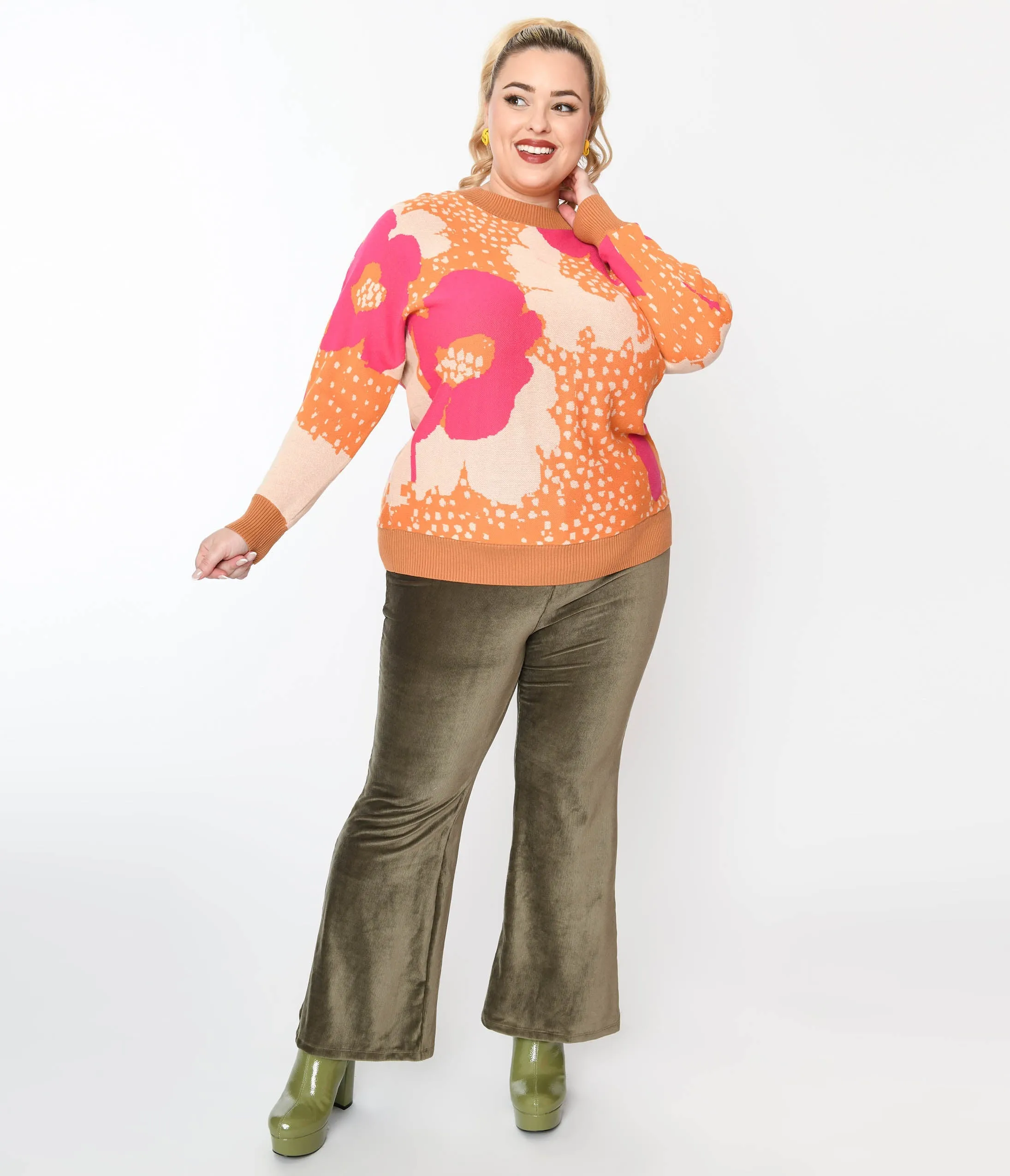 1970s Olive Green Corduroy Knit Pants Comfortable Travel Wear