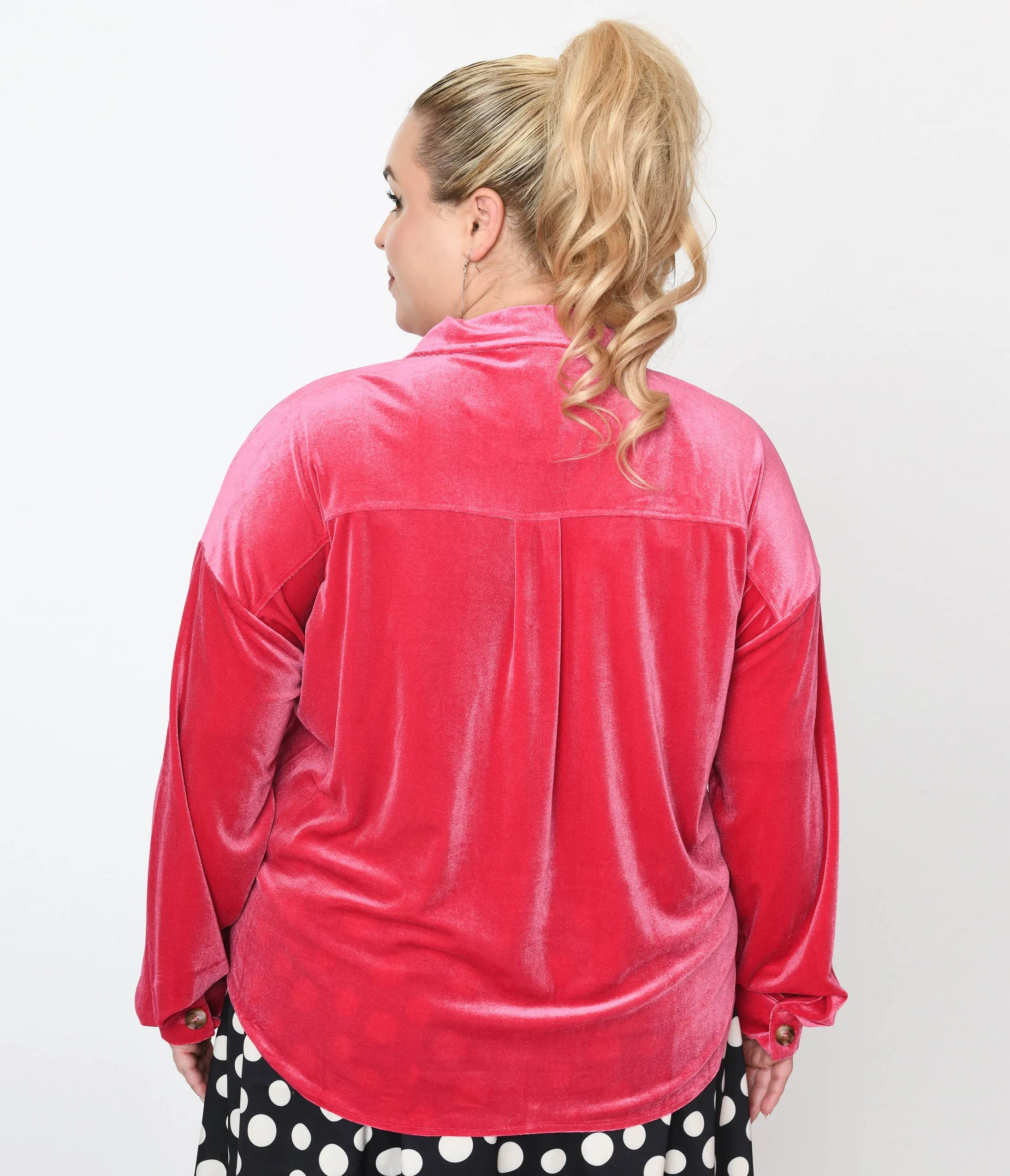 1970s Pink Velvet Button Down Shirt Easy Date Night
