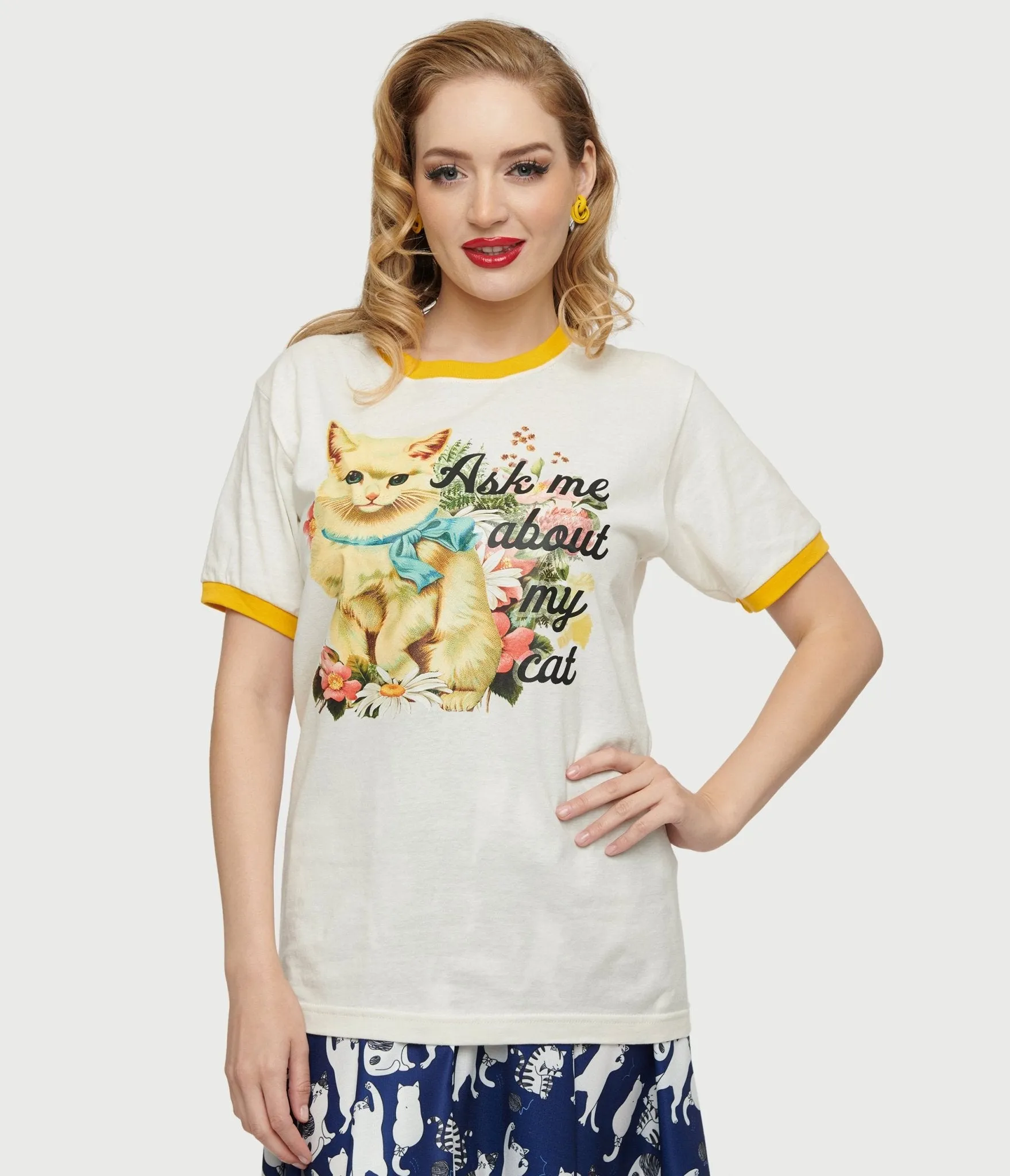 Ask Me About My Cat Unisex Ringer Tee Easy Date Night