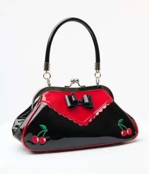 Banned Black & Red Patent Leatherette Cherries Handbag Fun Outing