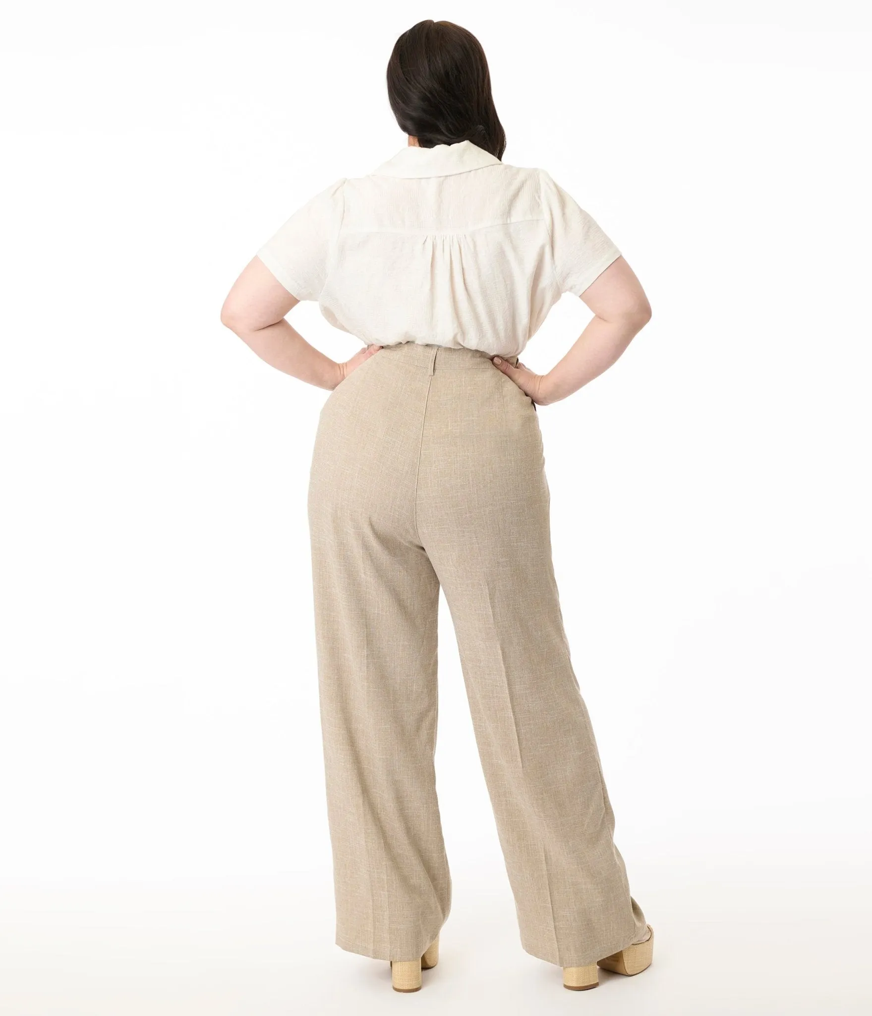 Banned Plus Size 1940s Sand Stripe Martha Trousers Comfortable Travel Wear