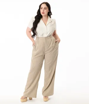 Banned Plus Size 1940s Sand Stripe Martha Trousers Comfortable Travel Wear