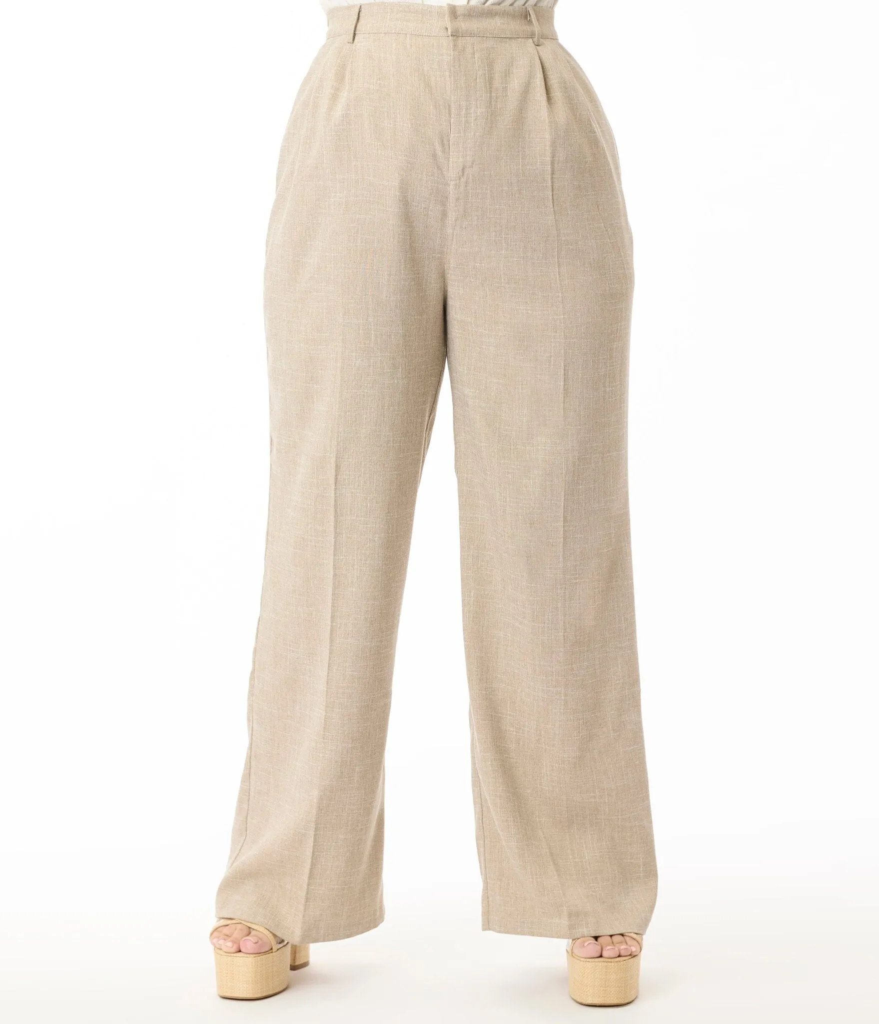 Banned Plus Size 1940s Sand Stripe Martha Trousers Comfortable Travel Wear