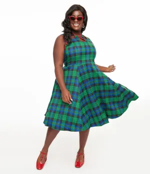 Banned Plus Size 1950s Green & Blue Check Swing Dress Casual Everyday Look