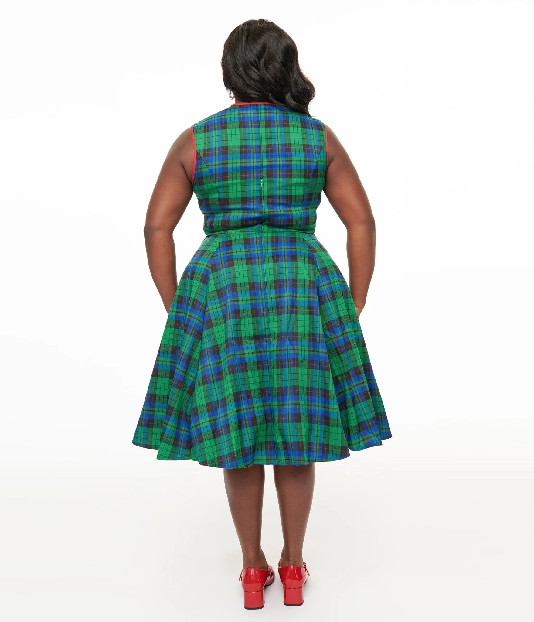 Banned Plus Size 1950s Green & Blue Check Swing Dress Casual Everyday Look