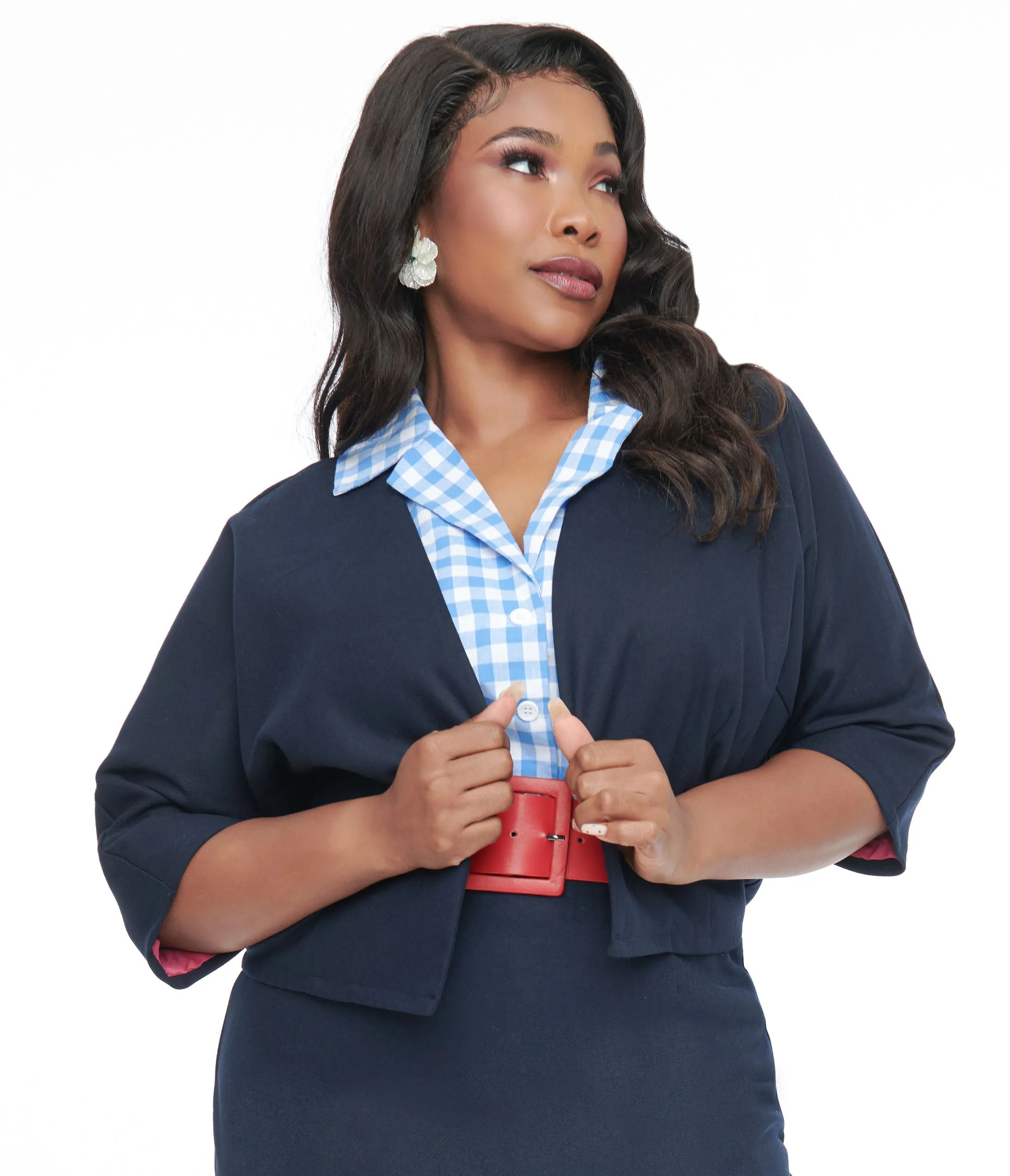 Barbie x Unique Vintage Plus Size 1950s Navy Barbie Commuter Set Box Coat Easy Date Night
