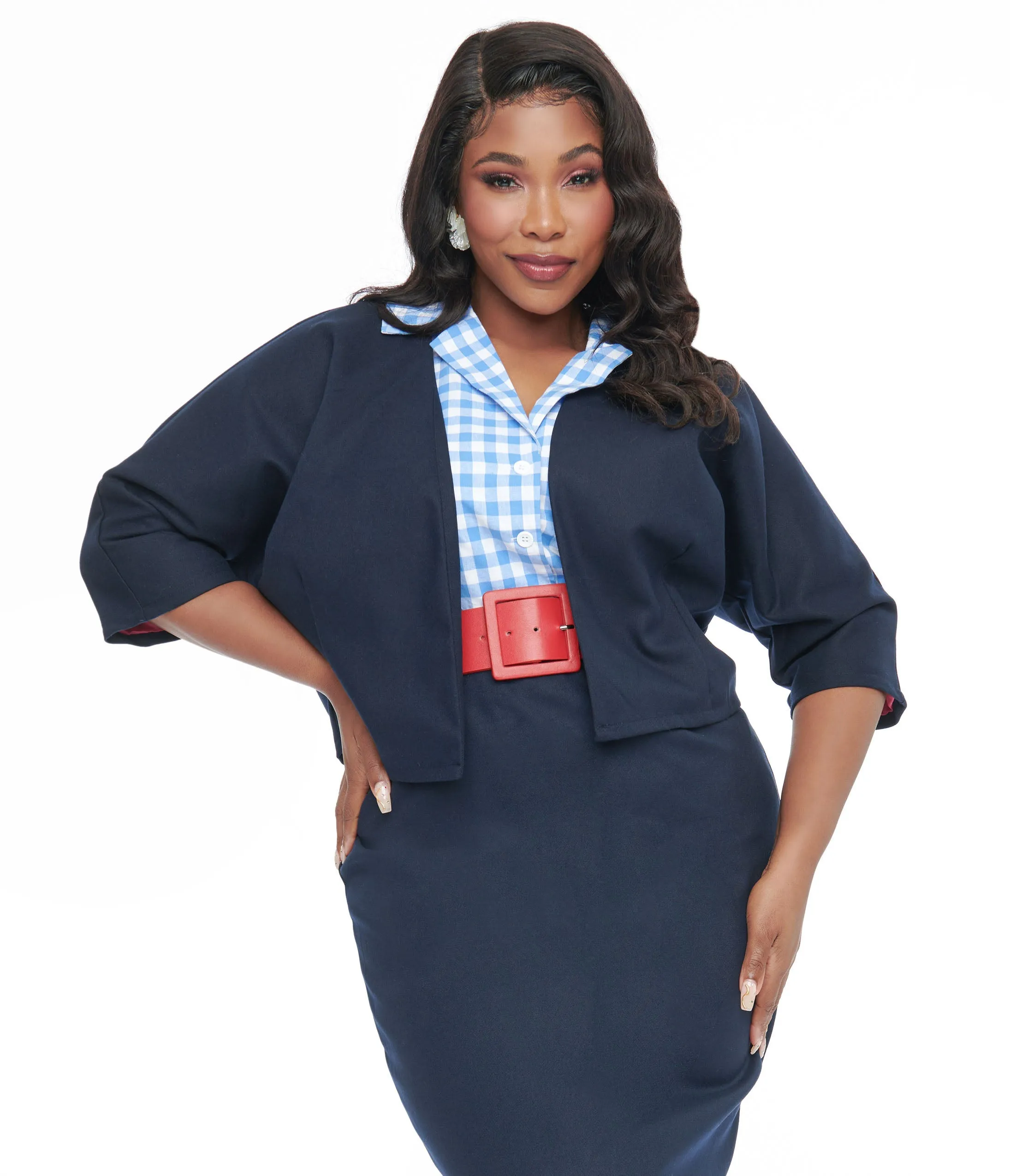 Barbie x Unique Vintage Plus Size 1950s Navy Barbie Commuter Set Box Coat Easy Date Night