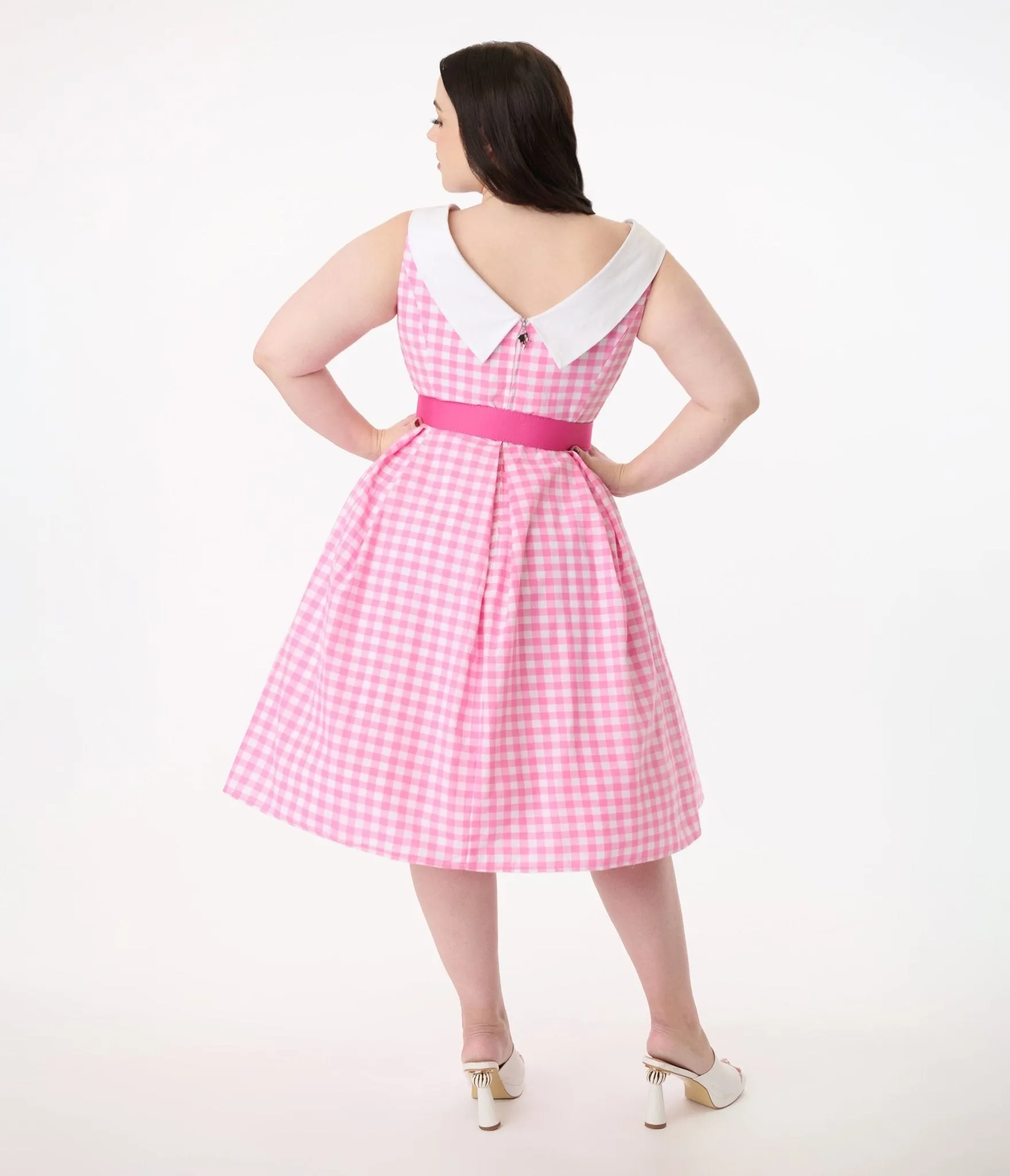 Barbie x Unique Vintage Plus Size 1960s Pink Gingham Cotton Dancing Doll Swing Dress Casual Everyday Look