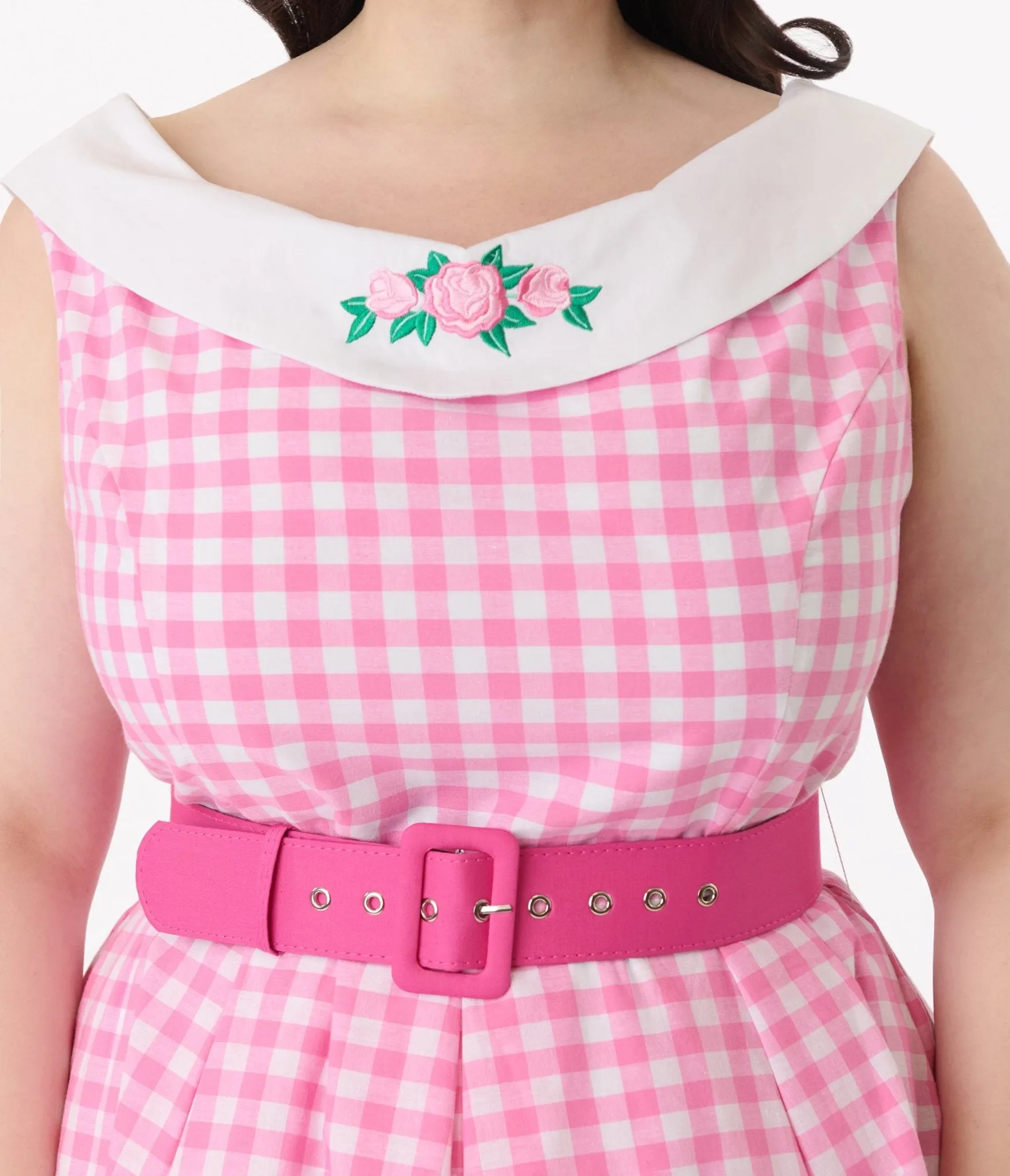 Barbie x Unique Vintage Plus Size 1960s Pink Gingham Cotton Dancing Doll Swing Dress Casual Everyday Look