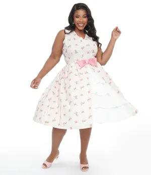 Barbie x Unique Vintage Plus Size 1960s Pink Rosebud Garden Party Swing Dress Casual Everyday Look